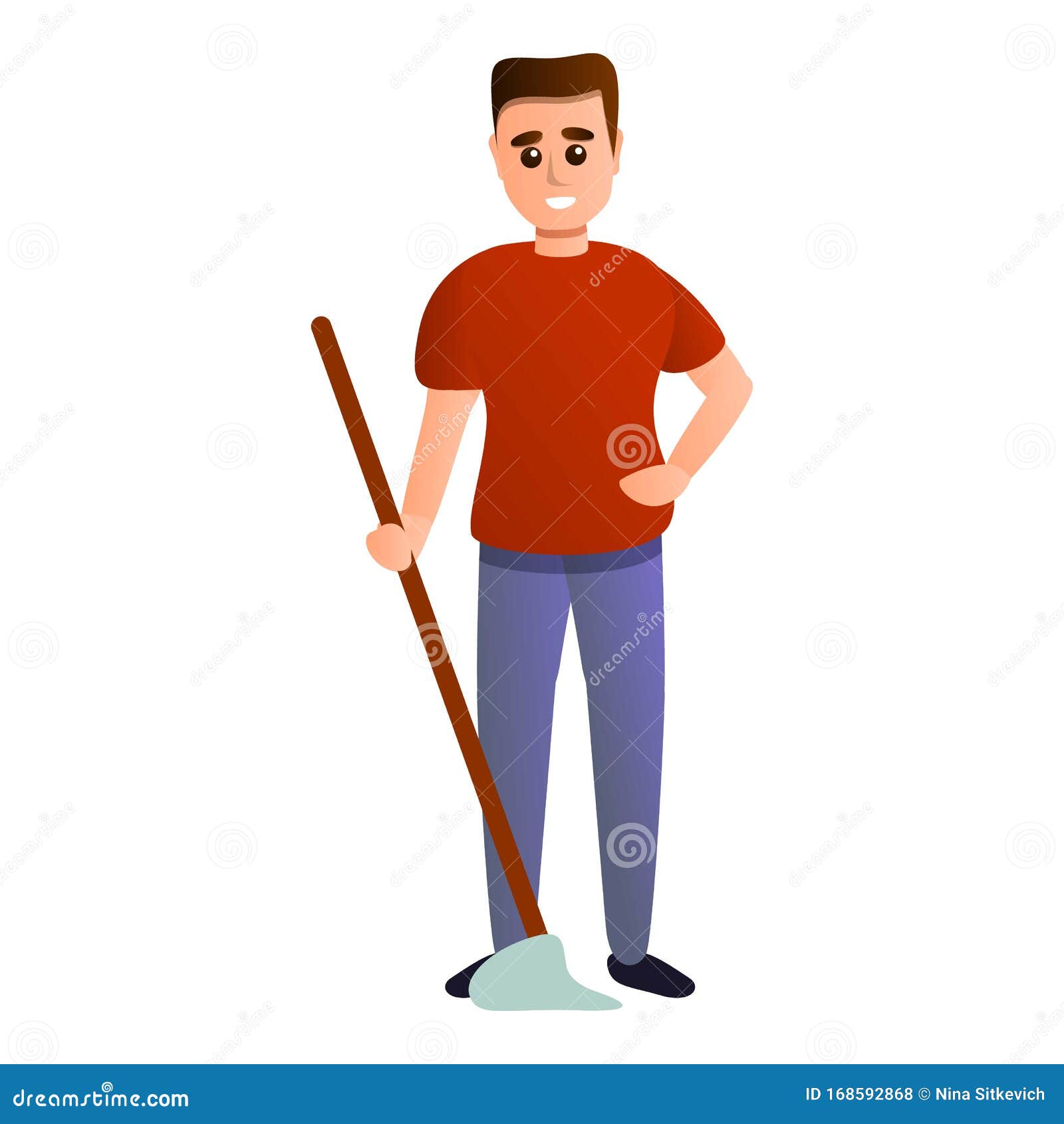 Boy with Mop Icon, Cartoon Style Stock Vector - Illustration of bucket