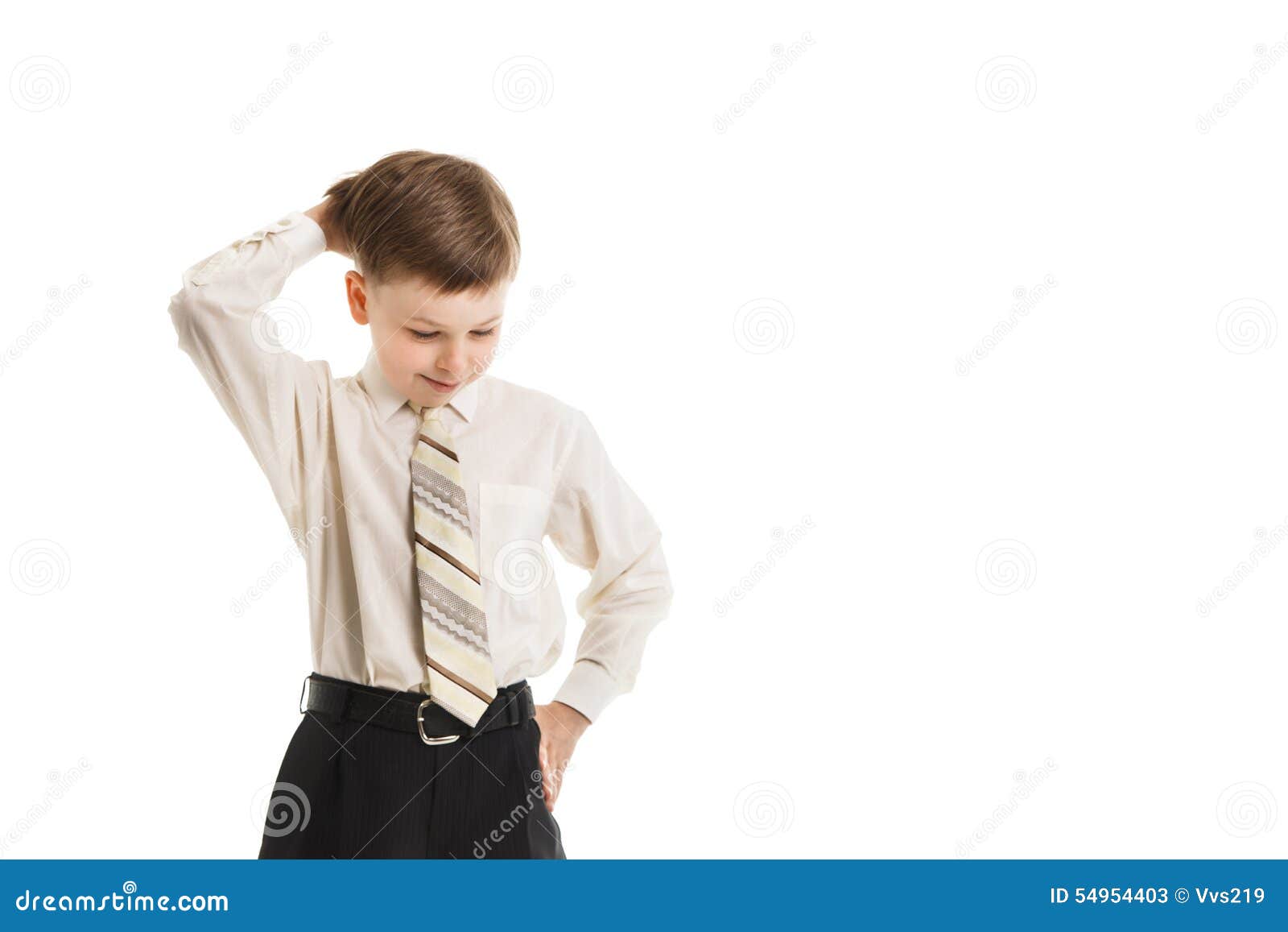 Boy with a Necktie Thoughtful Isolated Stock Image Image of looking