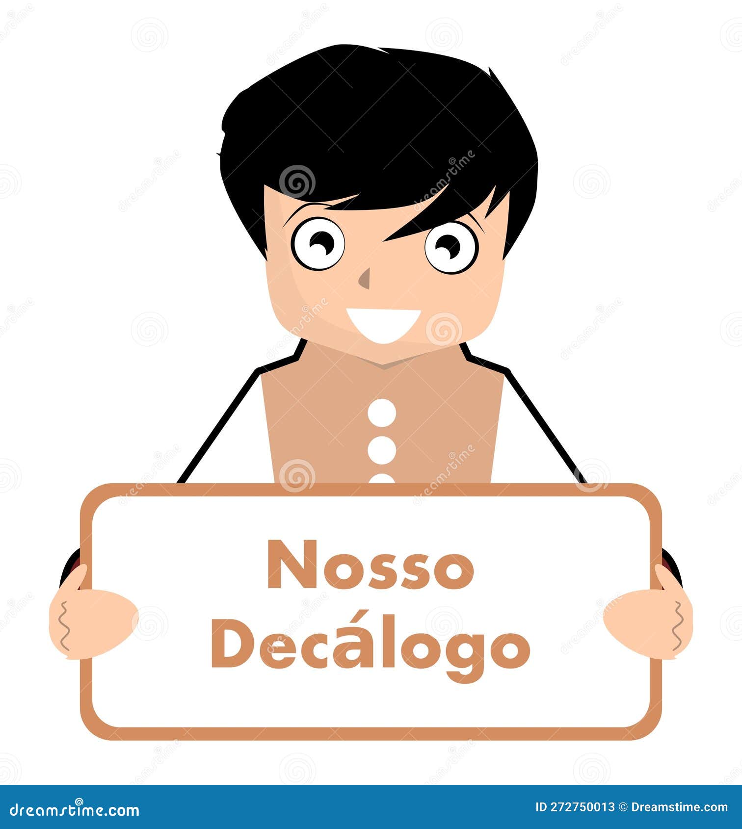 boy with our decalogue sign, portuguese, rules, .