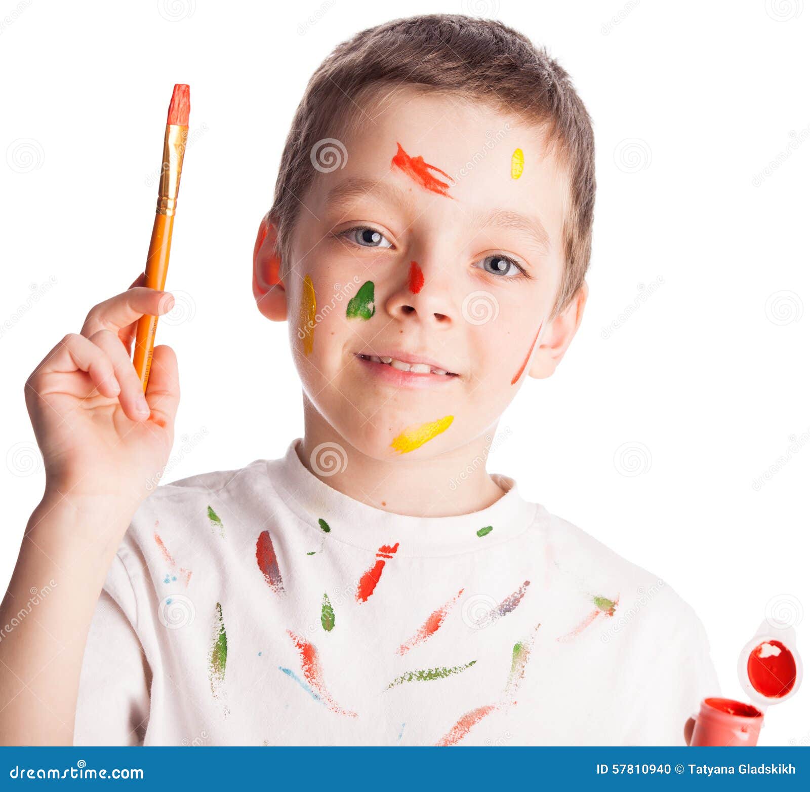 Boy with paintbrush stock photo. Image of paintings, white 57810940