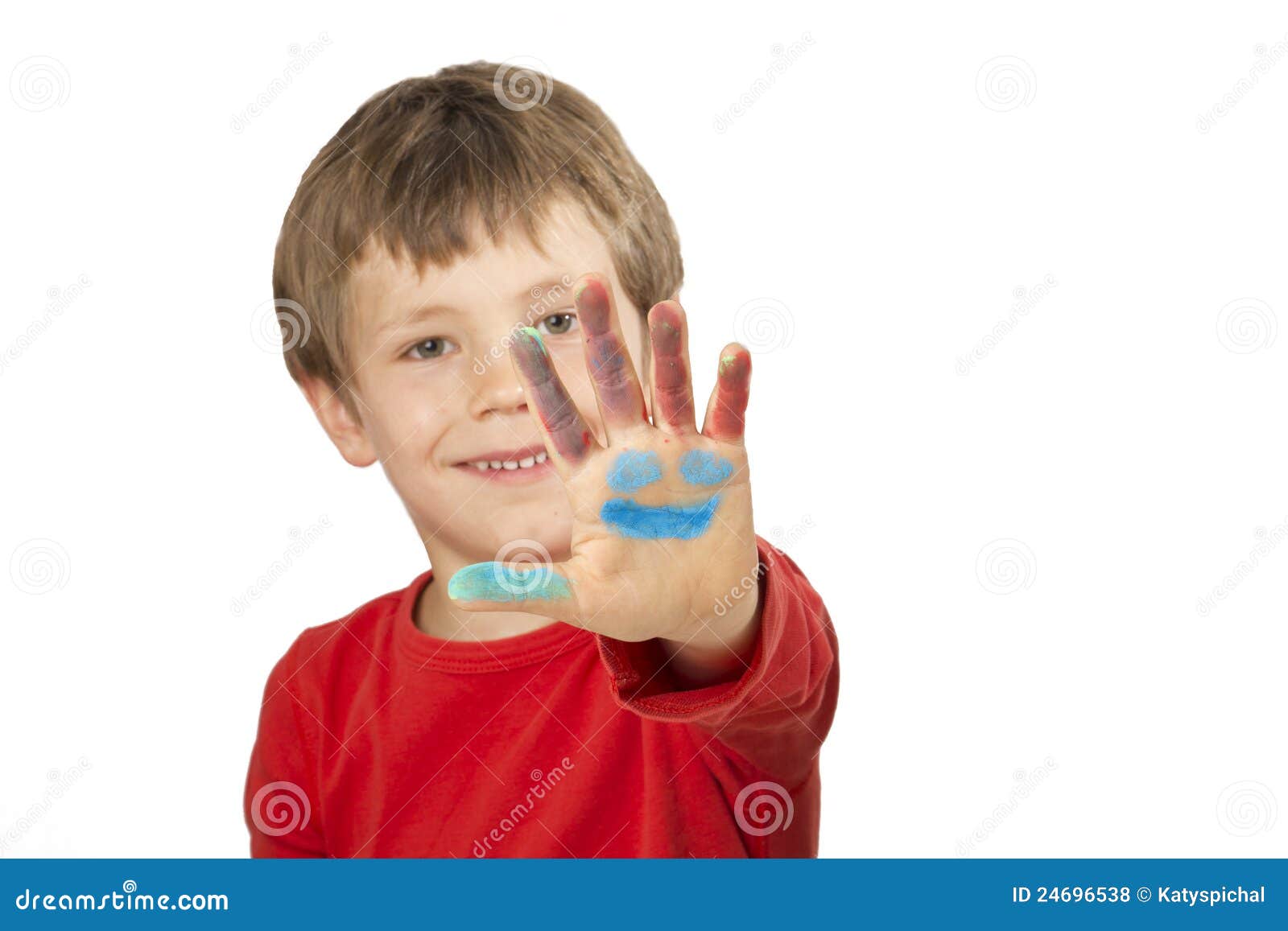 Boy is Painting with Finger Paint Stock Photo Image of hand, painting 24696538