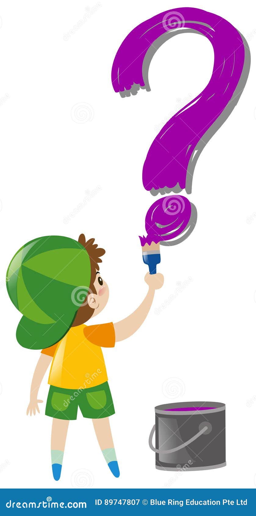 Boy Painting Question Mark on Wall Stock Vector Illustration of back