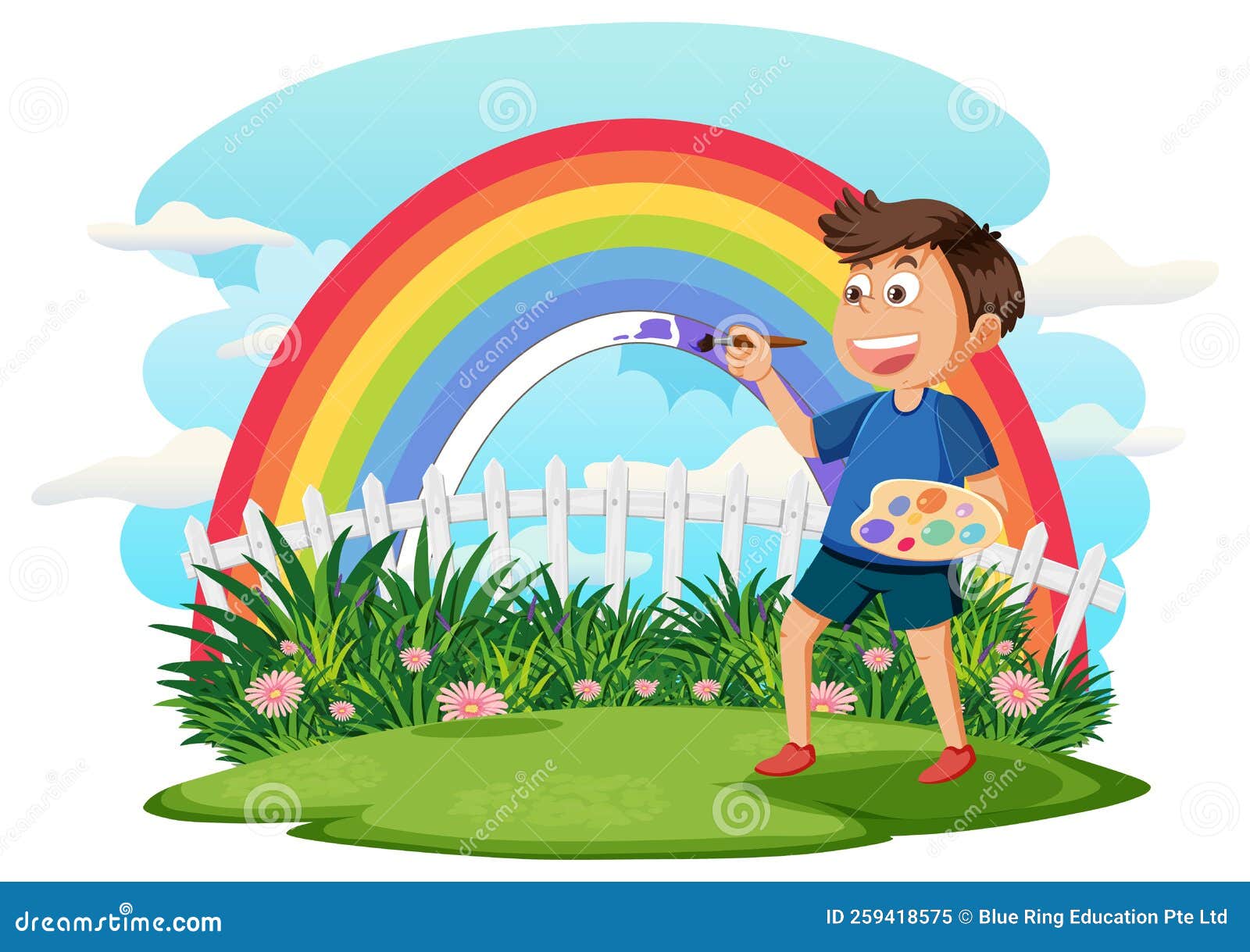 A boy painting rainbow stock vector. Illustration of design 259418575