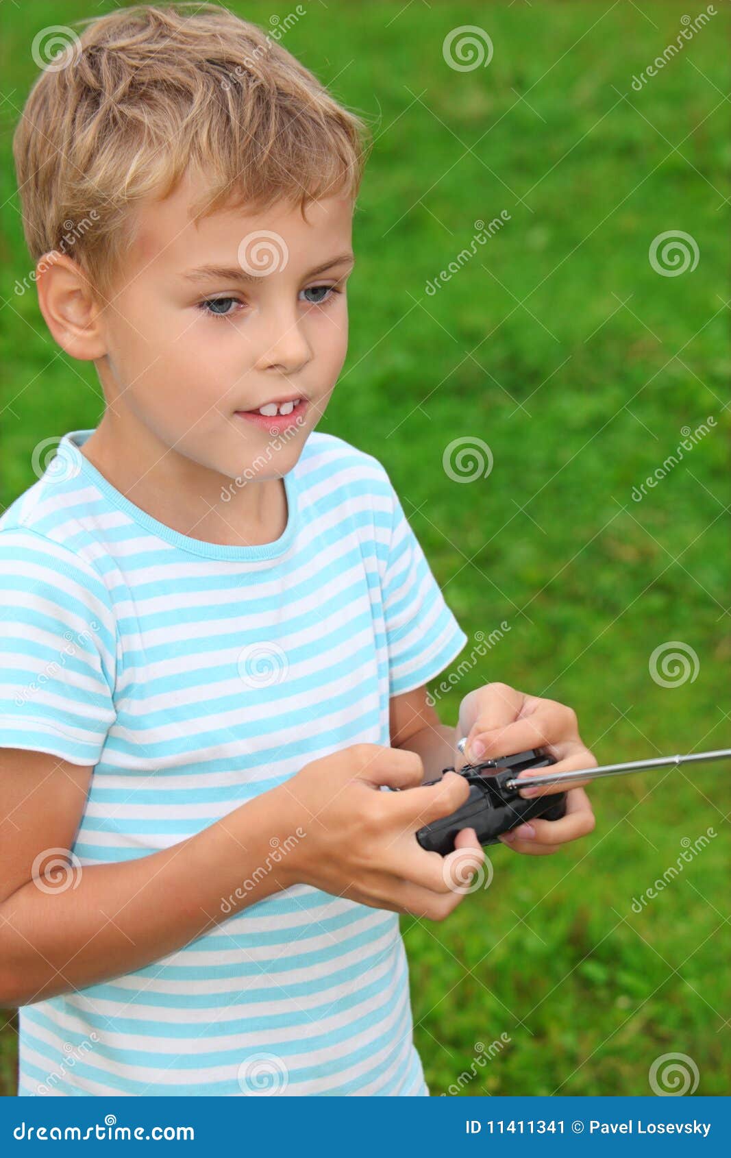 Boy with Panel for Radio Control in Hands Stock Image Image of