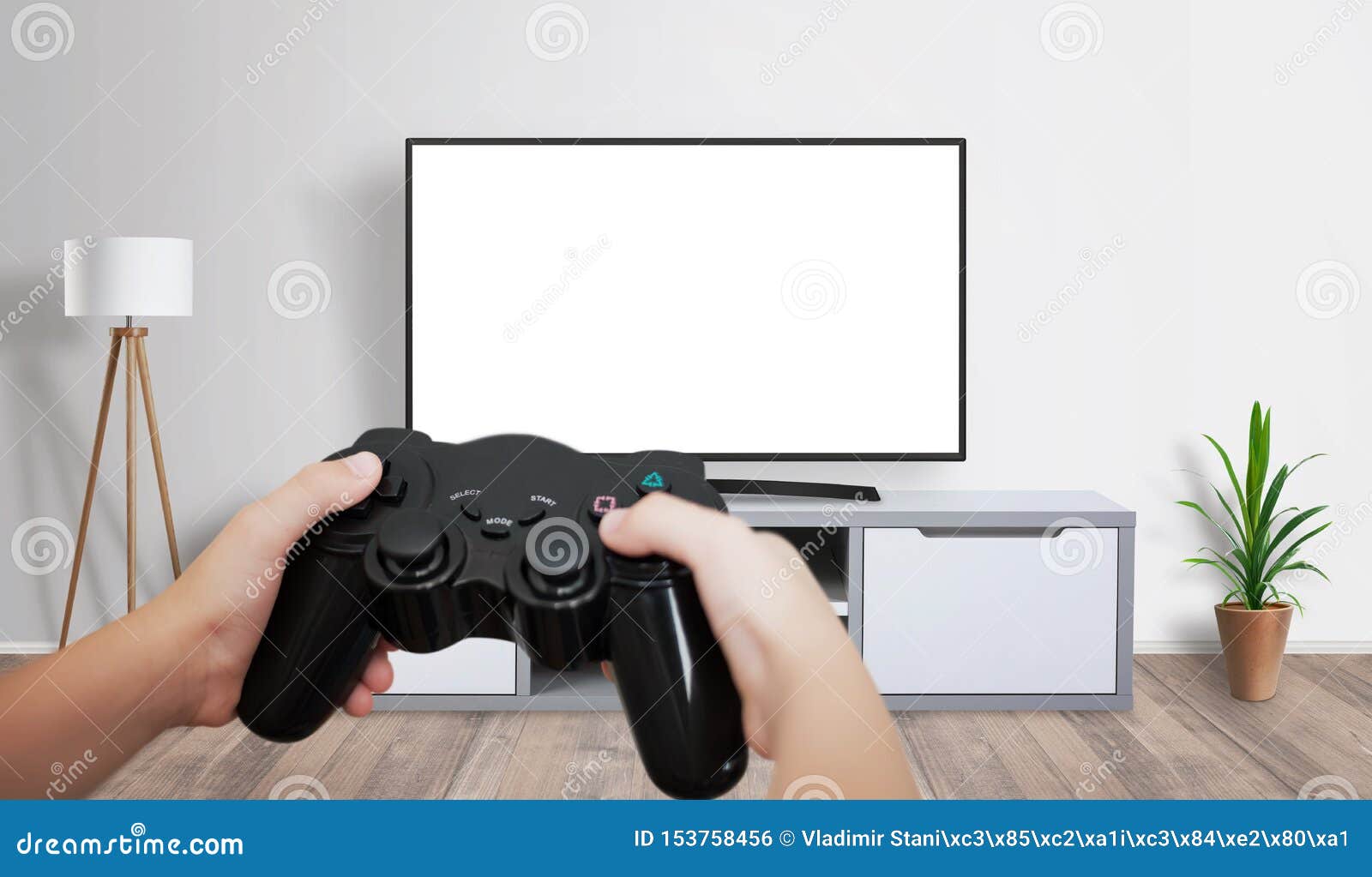 Download Boy Play Console Game On Isolated Tv Screen For Mockup Game Presentation Stock Photo Image Of Game Press 153758456