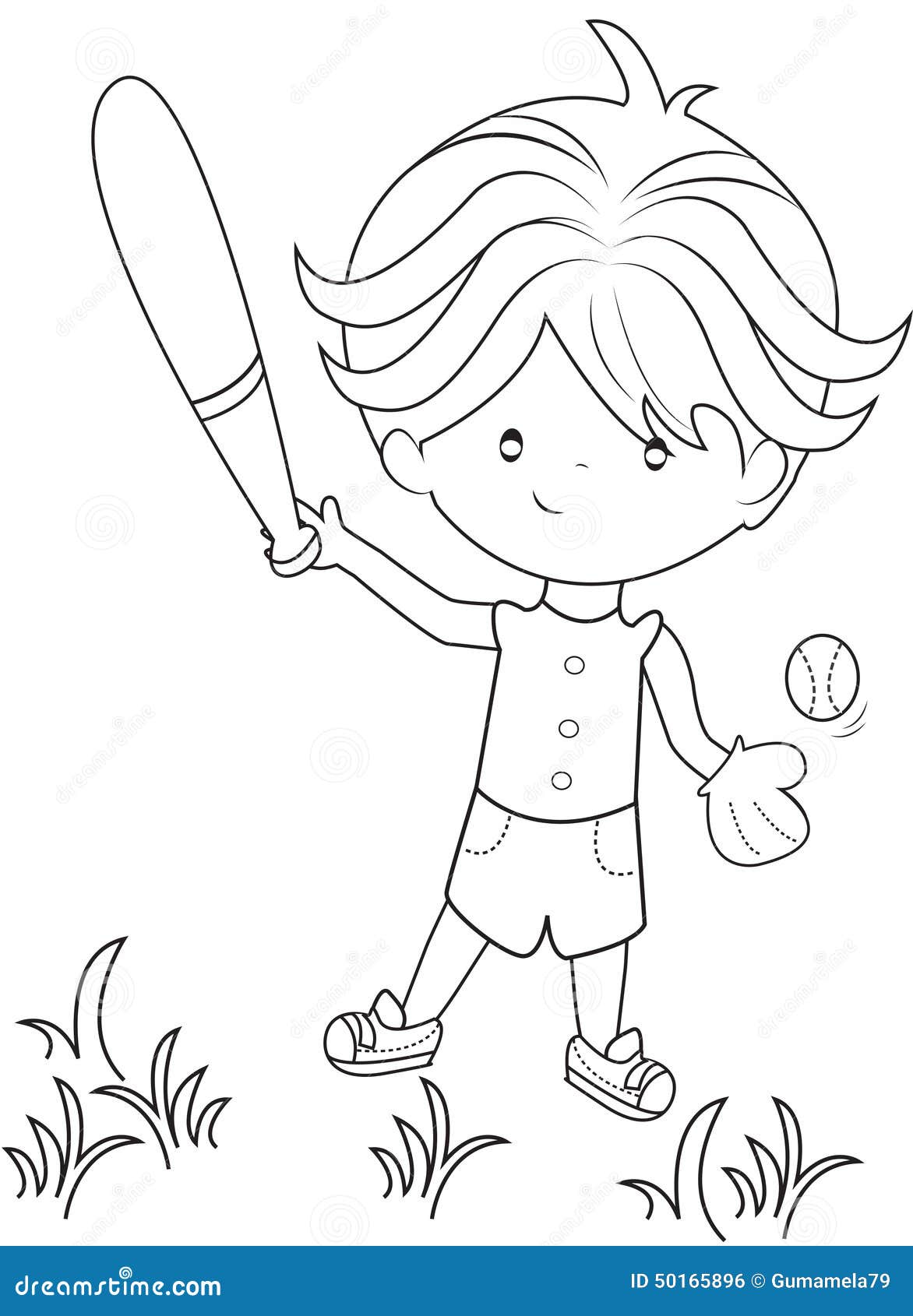 Boy Playing Baseball Coloring Page Stock Illustration - Image: 50165896