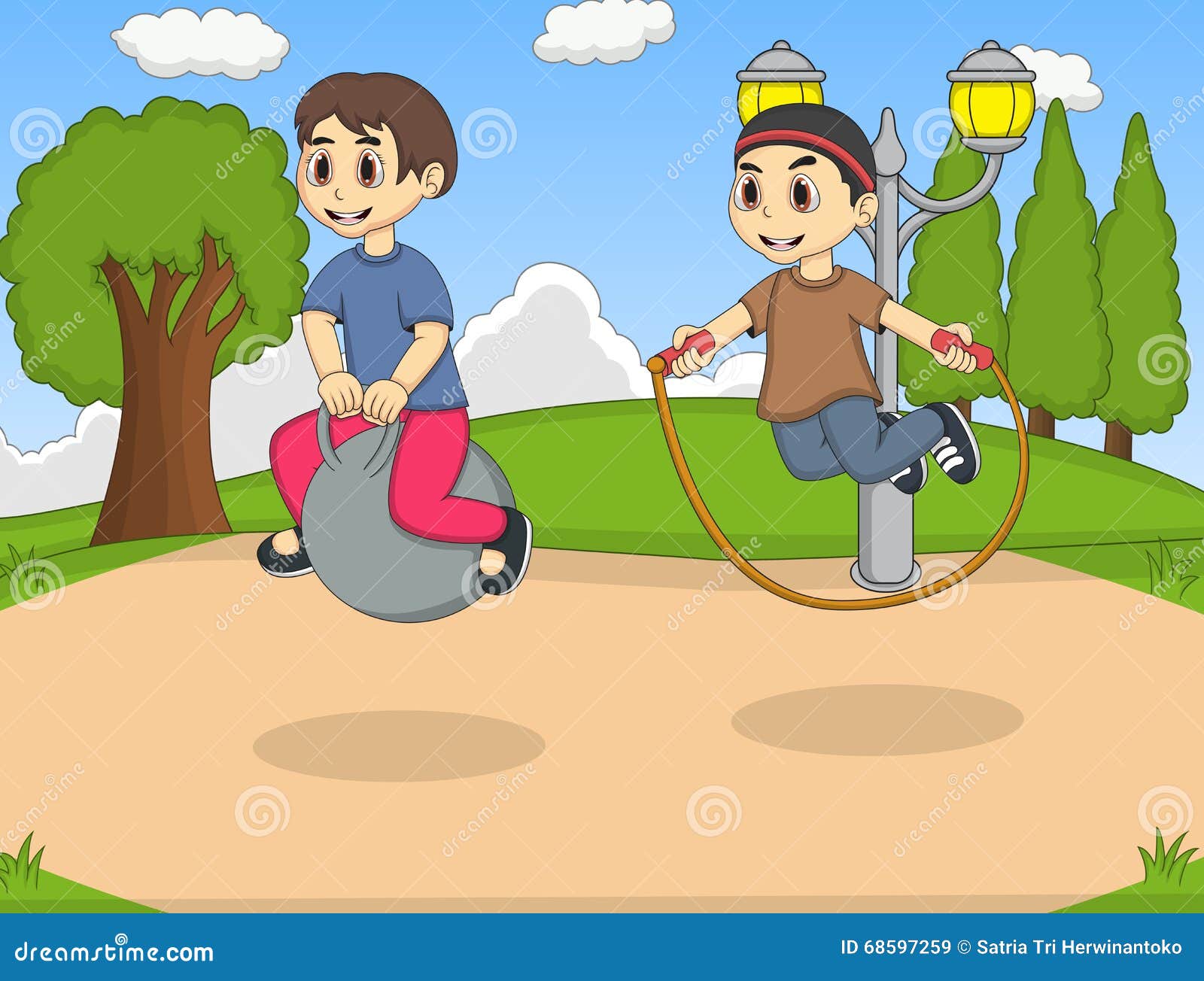 Boy Playing Bouncing Ball in the Park Cartoon Stock Vector Illustration of female, jumping