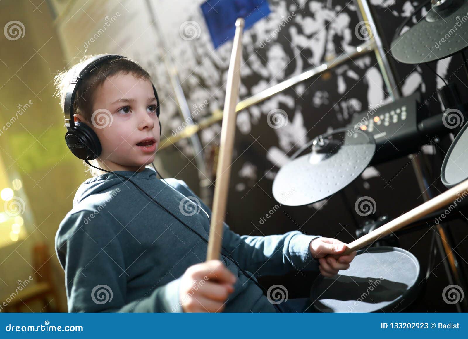 Boy playing drums stock image. Image of band, education 133202923