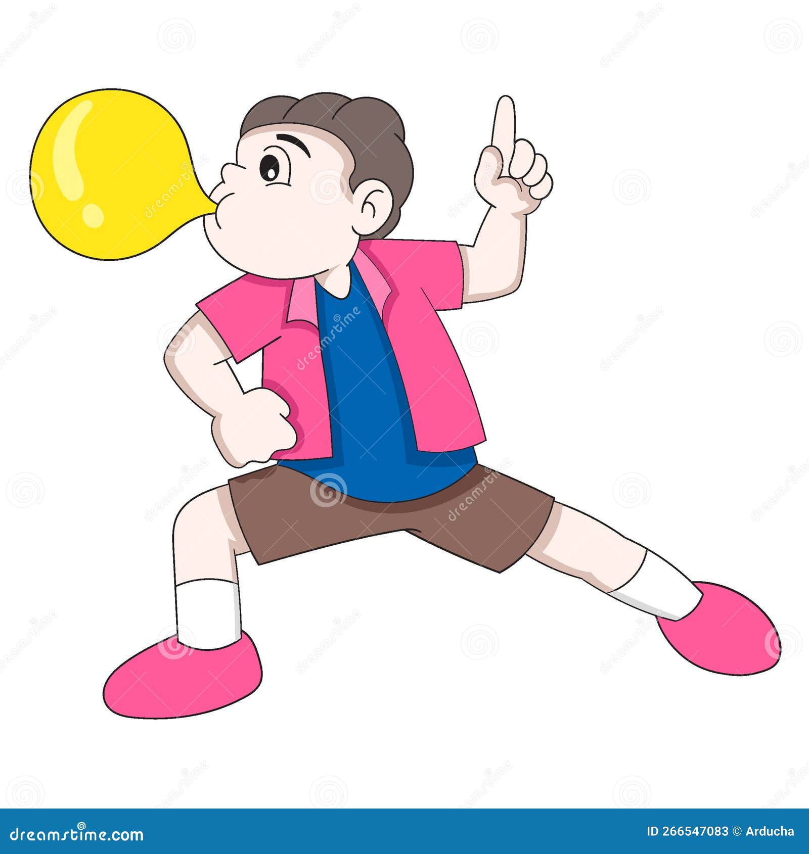 Boy is Playing Playing Eating Chewing Gum Stock Vector Illustration