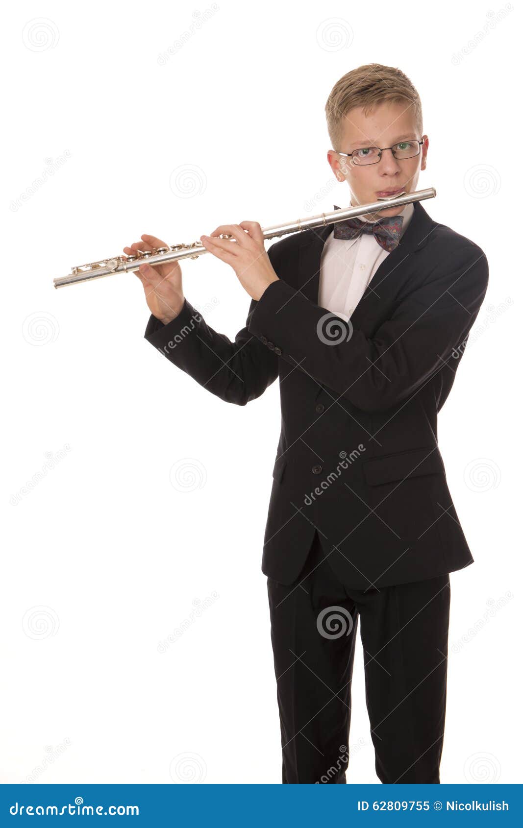 Boy playing a flute stock image. Image of music, horn 62809755