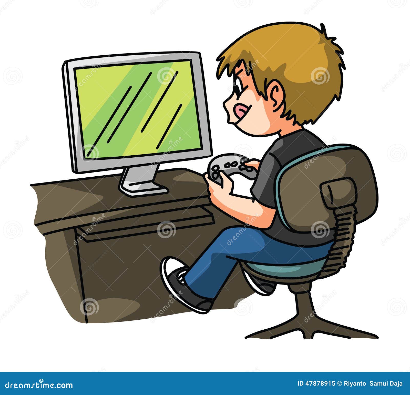 Drawing examples of playing computer games portrayed by boys