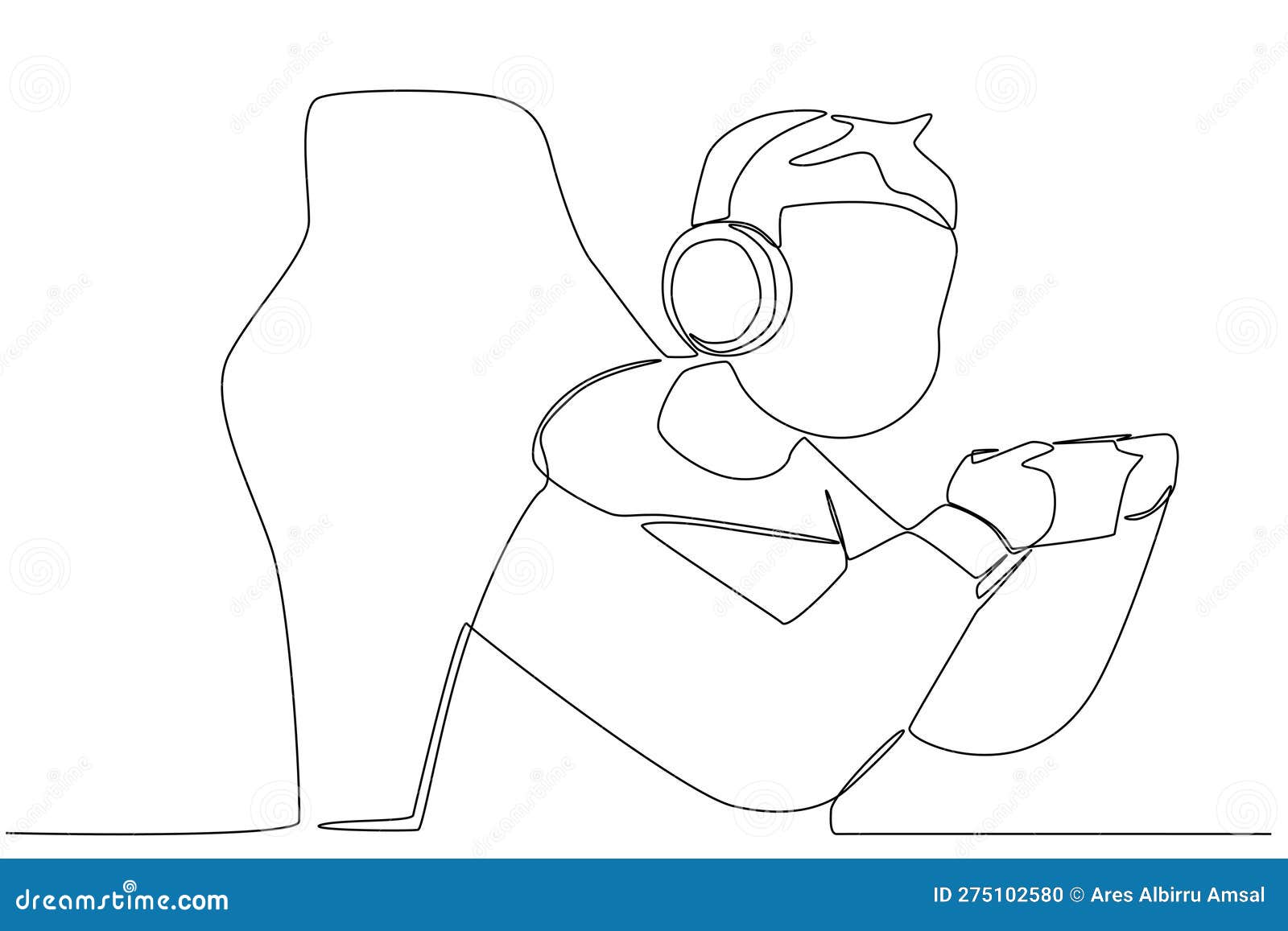 Premium Vector  A young man uses a headset and play station to playing games  online gaming oneline drawing