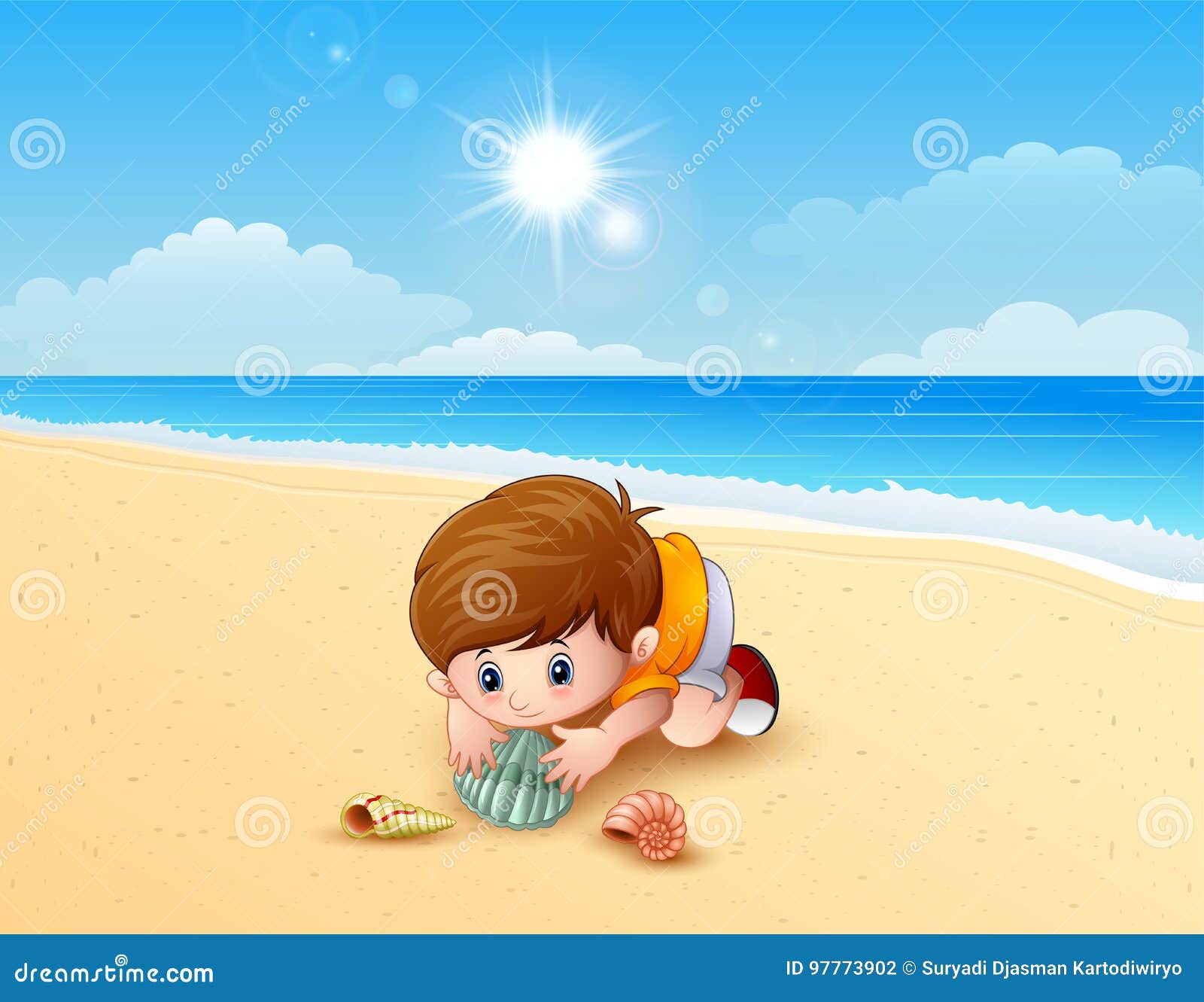 boy playing a sea shells at the beach
