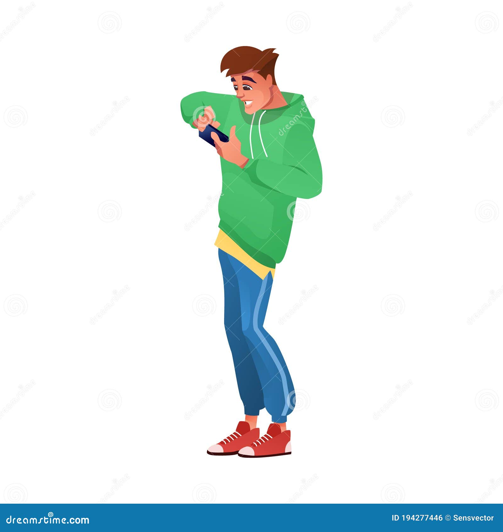 A Man Playing Online Games on a Smartphone Stock Vector