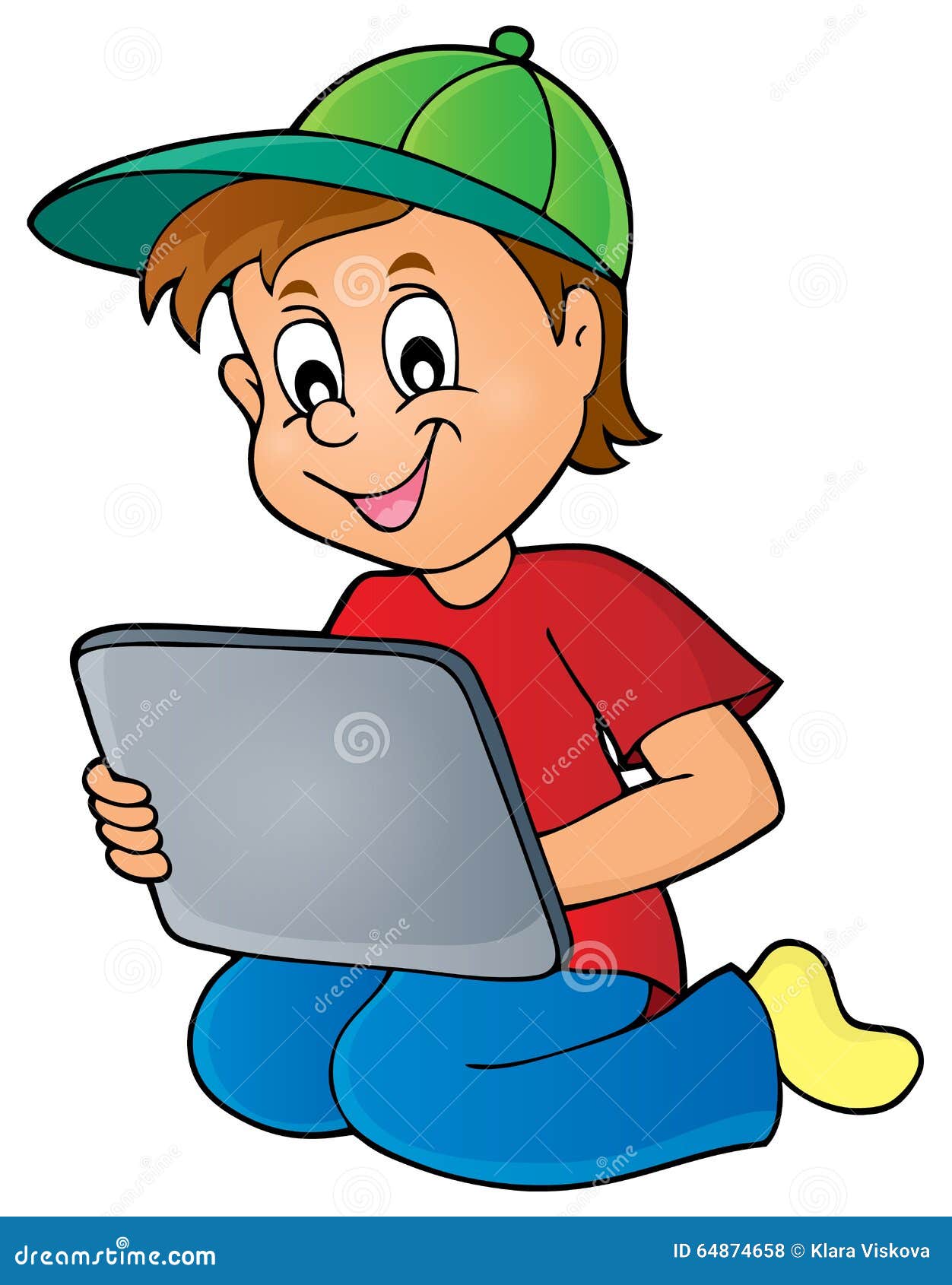 Boy playing with tablet stock vector. Illustration of playing 64874658