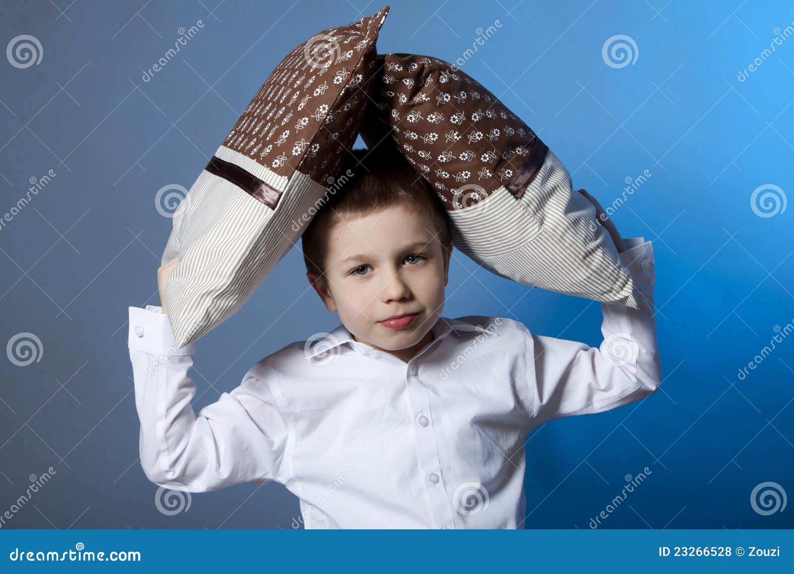 Boy portrait with pillows stock photo. Image of little 23266528