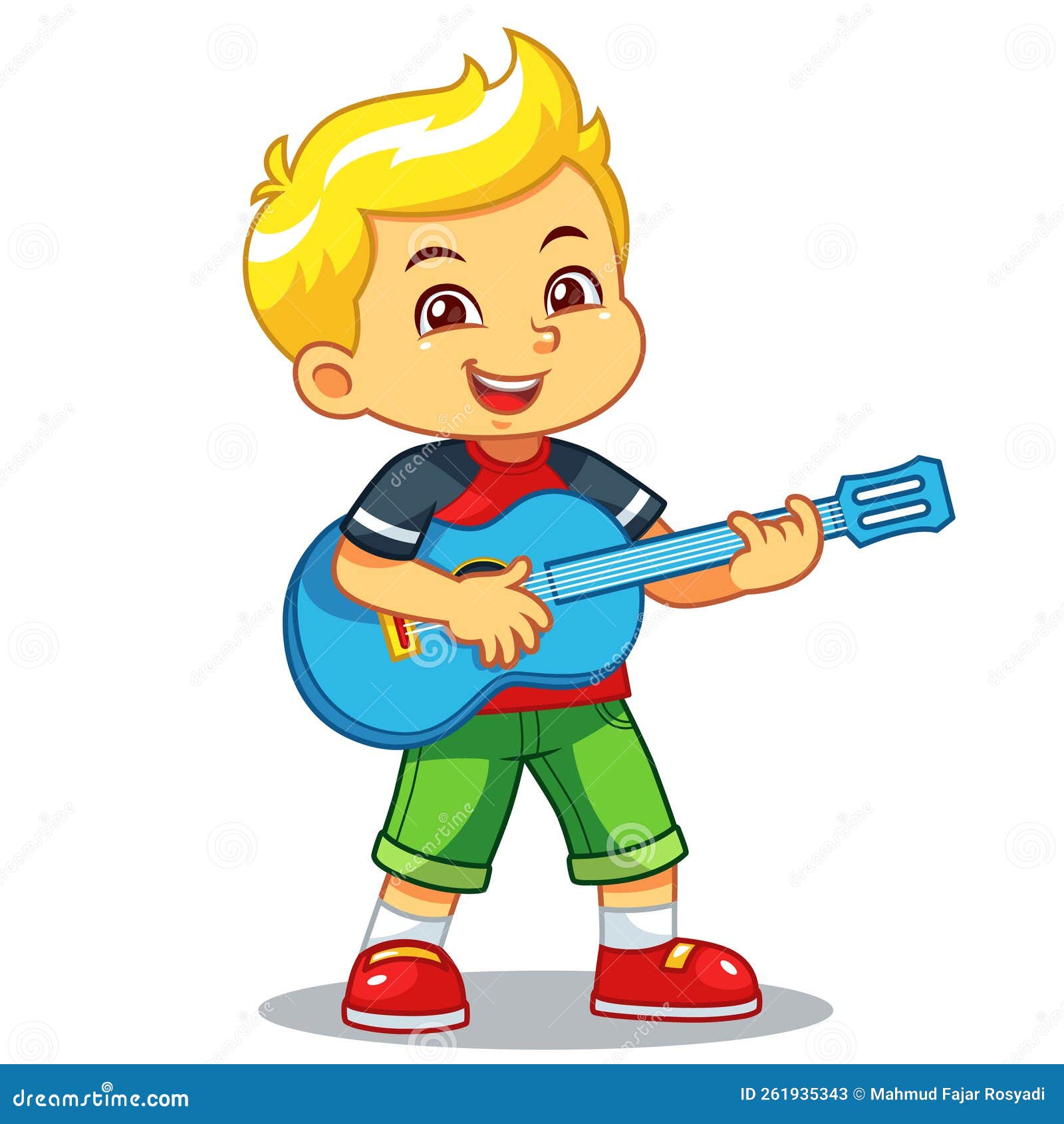 Boy Practicing Music with His Guitar Stock Illustration Illustration