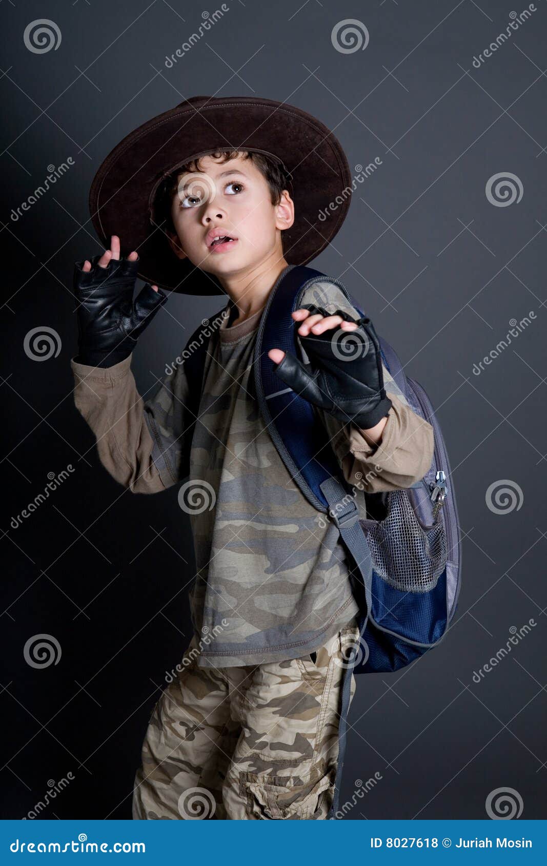 Boy Pretends To Be An Adventurer Stock Photo Image Of Creativity Innocence 8027618