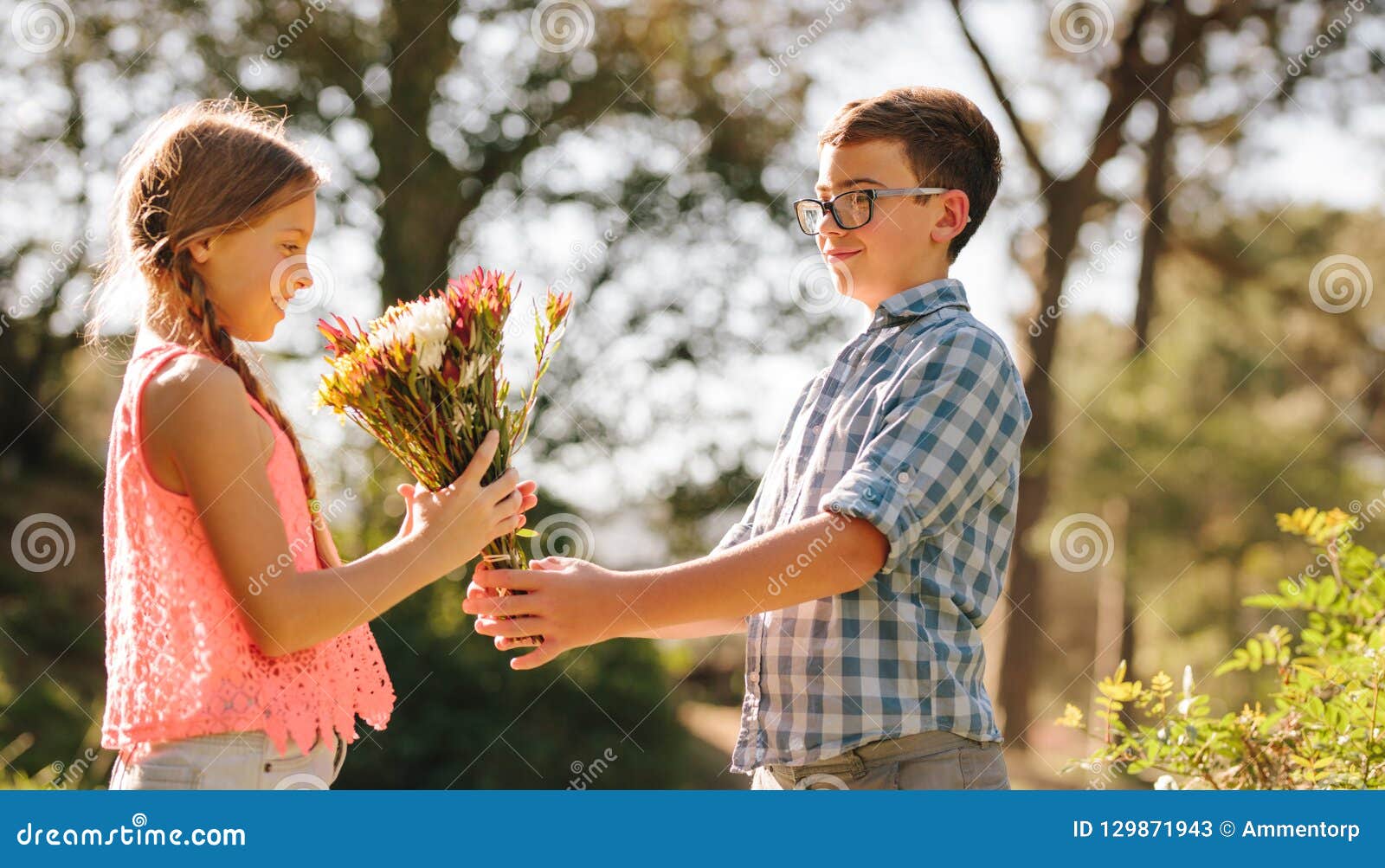 Boy Proposing To His Girlfriend with a Bunch of Flowers Stock ...