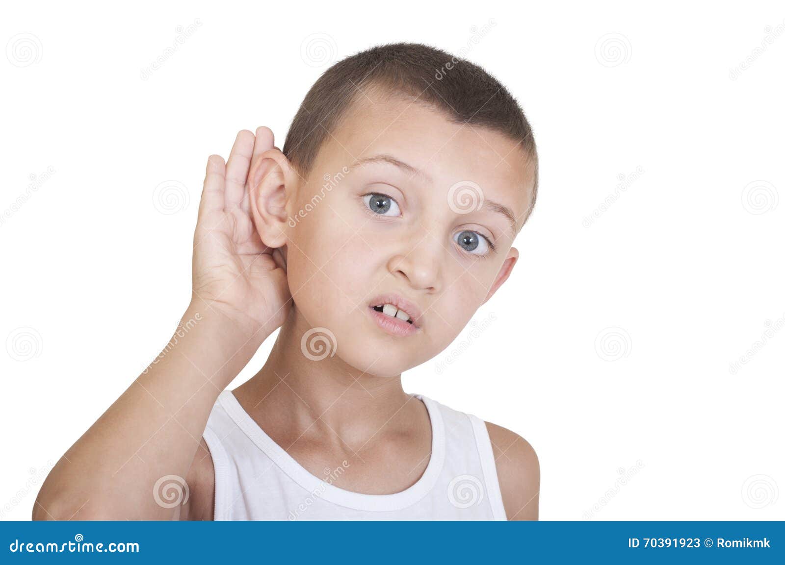 Boy Put His Hand To His Ear Stock Image Image of isolated, curiosity 70391923