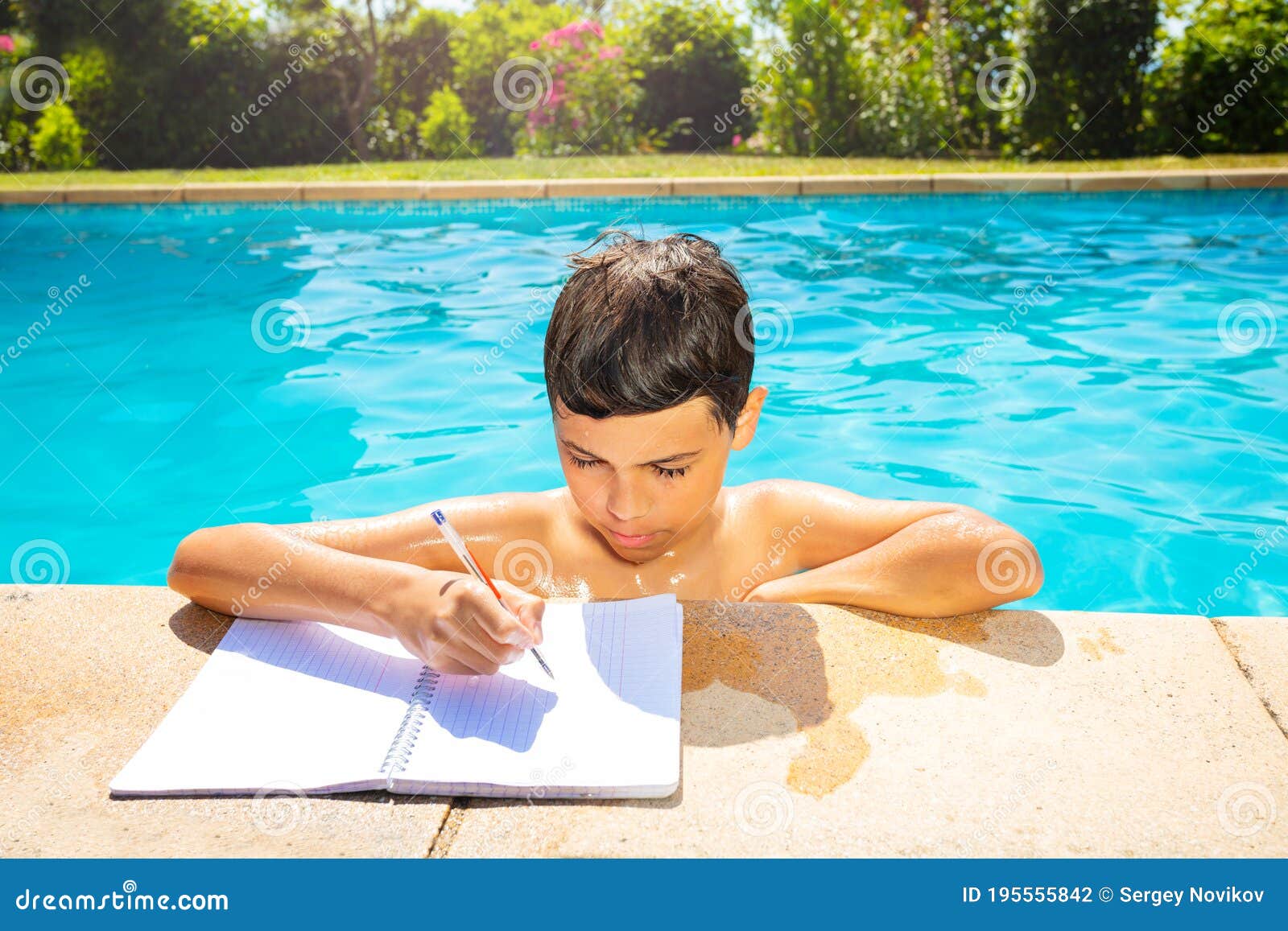 () his homework he couldn't go swimming