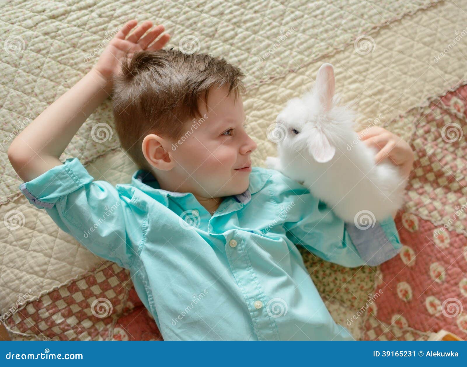 Boy and rabbit stock image. Image of child, farm, person 39165231