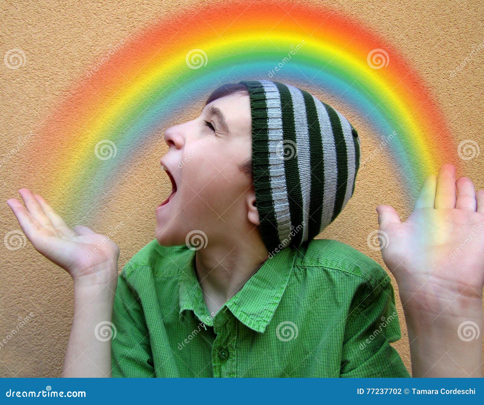 Boy with Rainbow stock photo. Image of cute, emotion 77237702
