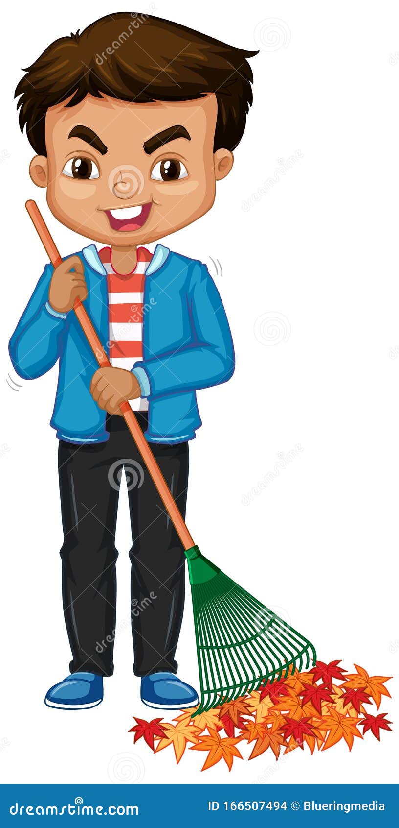 Boy Raking Leaves on White Background Stock Vector - Illustration of ...