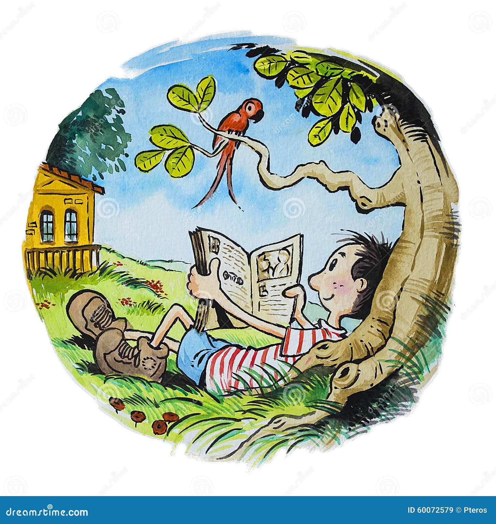 boy reading under tree