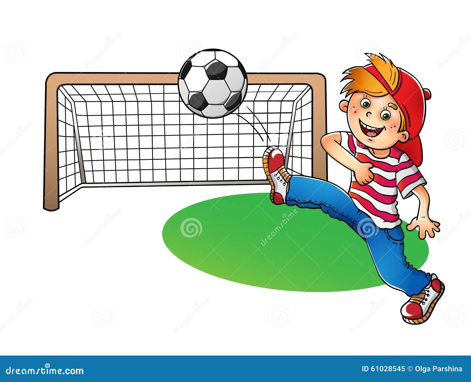 Boy In A Red Cap Kicking A Soccer Ball Stock Vector Illustration Of Soccer Bangs