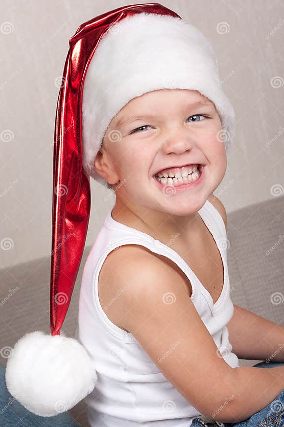 Boy In Red Christmas Hat Stock Photo Image Of Happiness 16808944