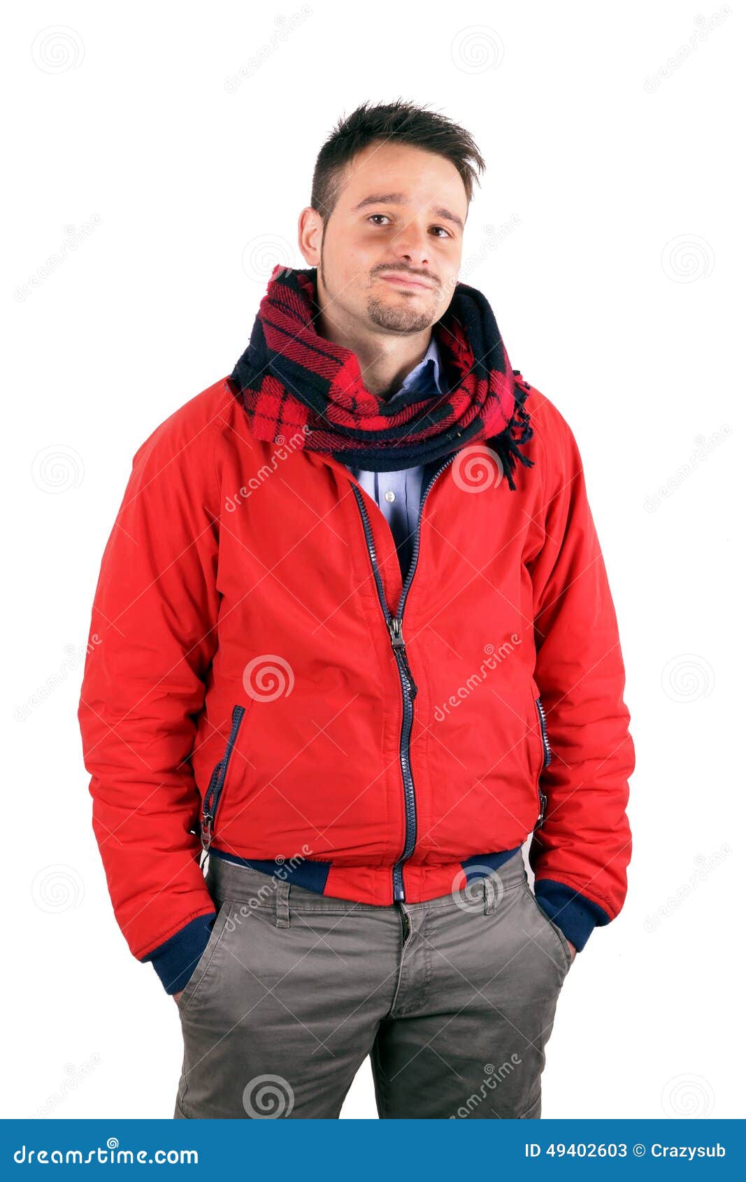 Boy with red jacket stock image. Image of male, look 49402603