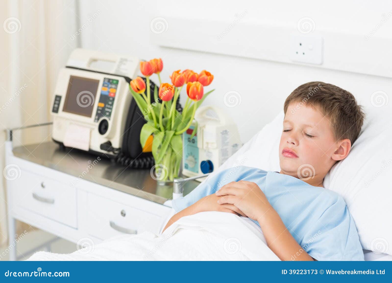 Boy Resting in Hospital Bed Stock Image Image of illness, eyes 39223173