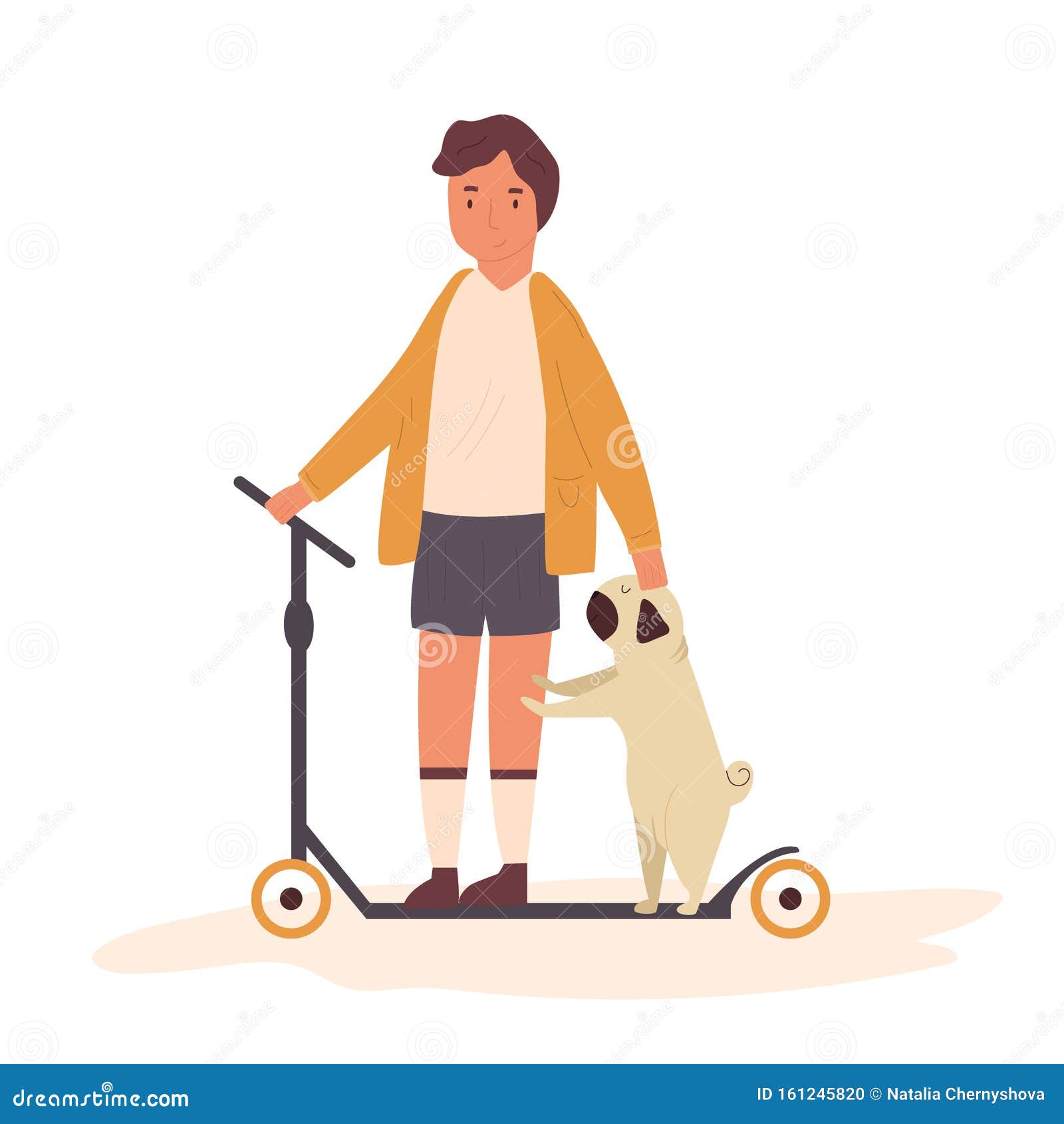 Boy Riding His Kick Scooter a Stock - Illustration of breed, friend: 161245820