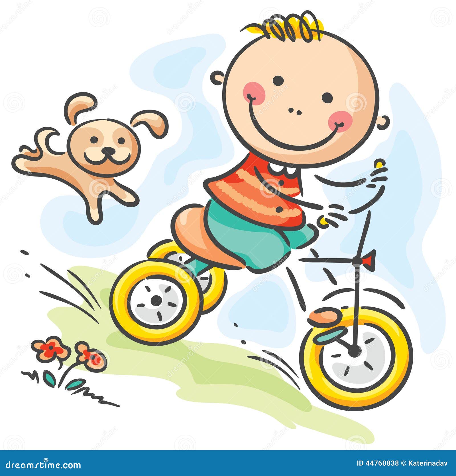Boy riding his tricycle stock vector. Illustration of leisure 44760838