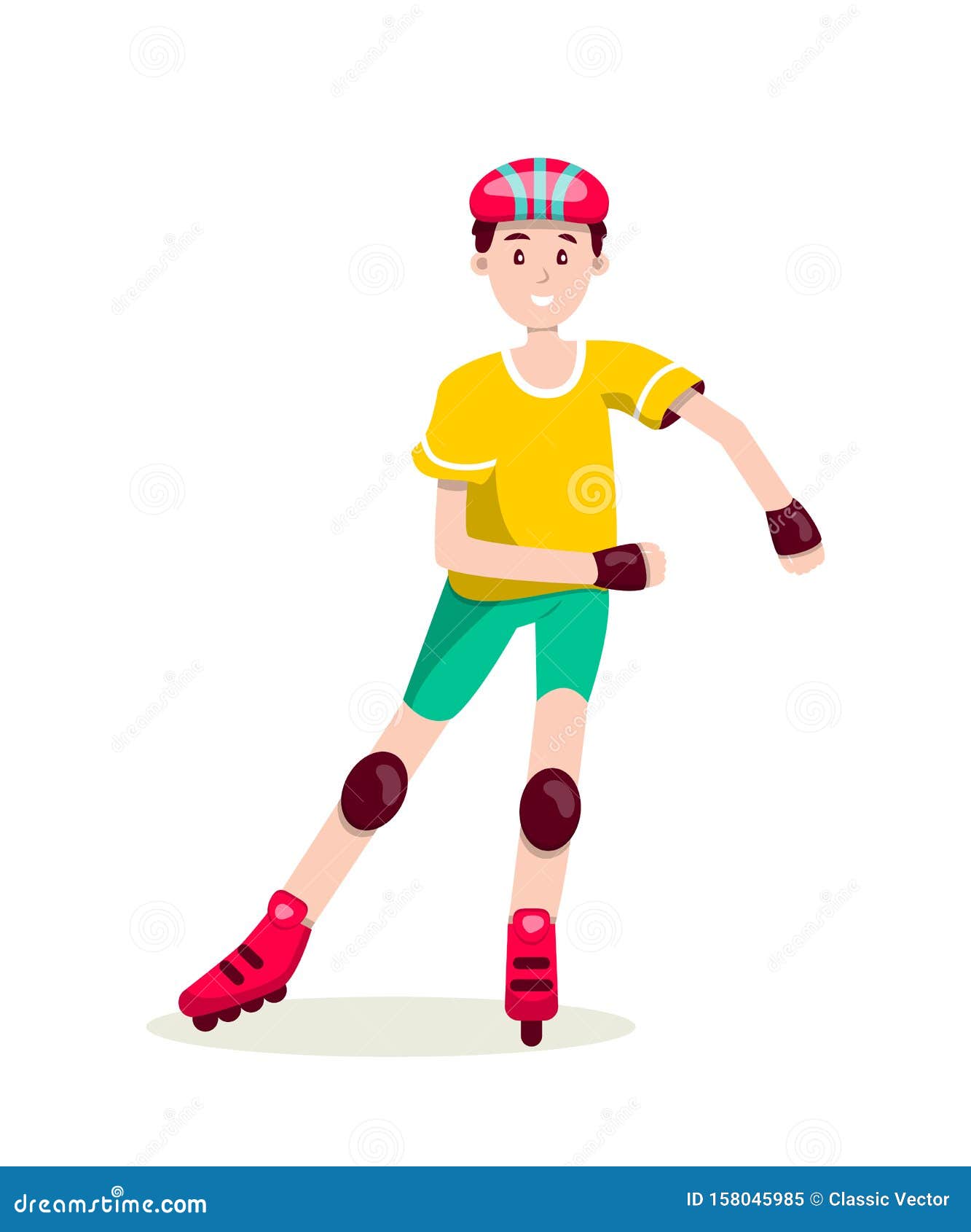 Boy Roller Skating Flat Character Isolated on White Background Stock ...