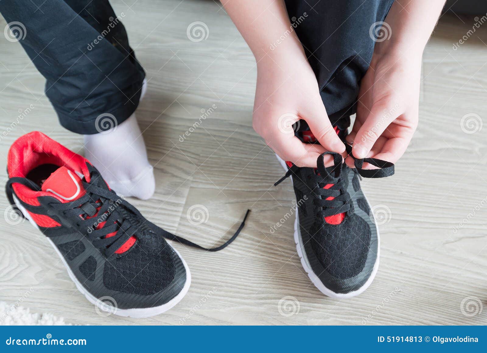 The Boy Running Shoes Laces Stock Image Image of child, kids 51914813