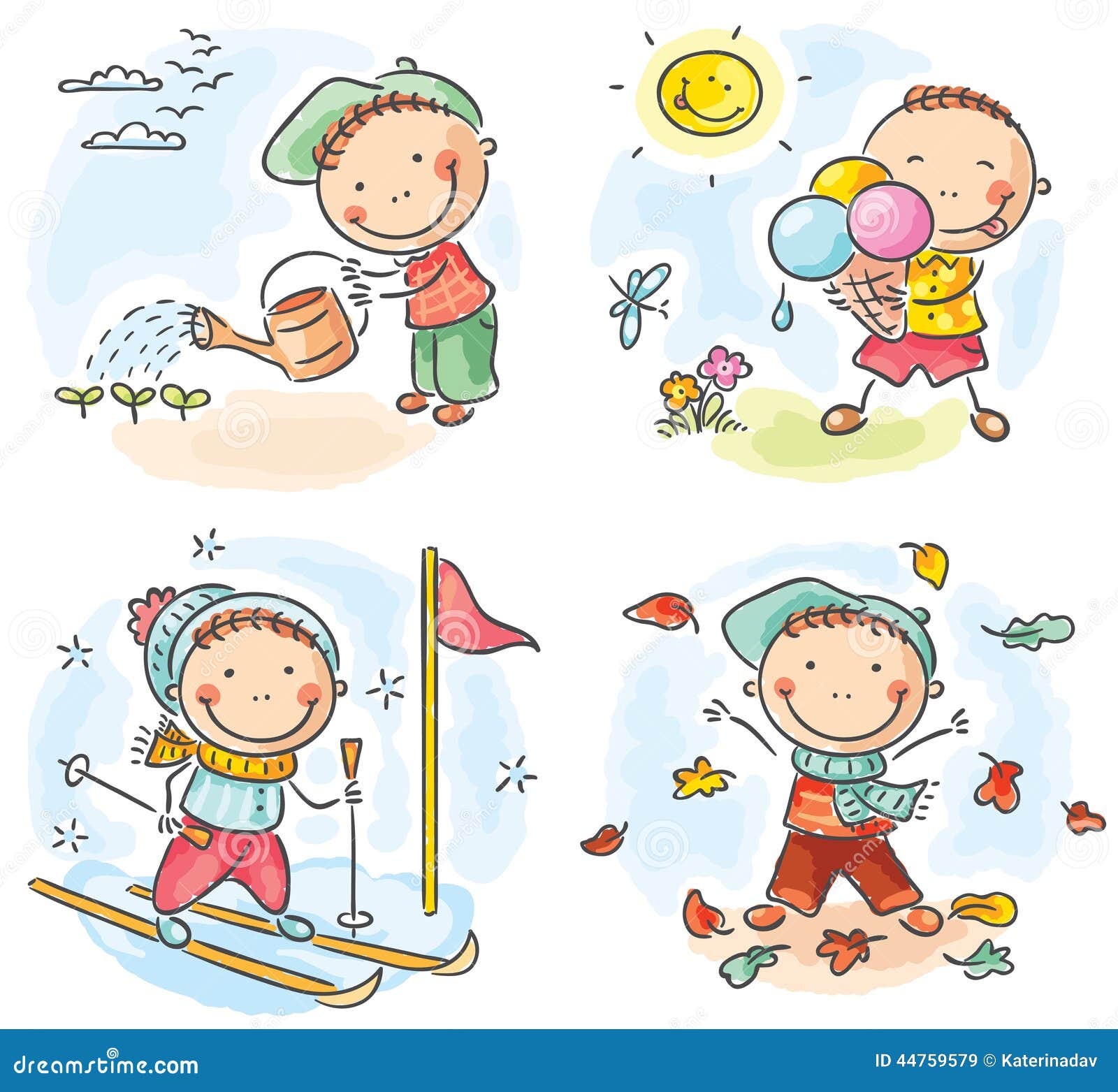 boy s activities during the four seasons stock vector