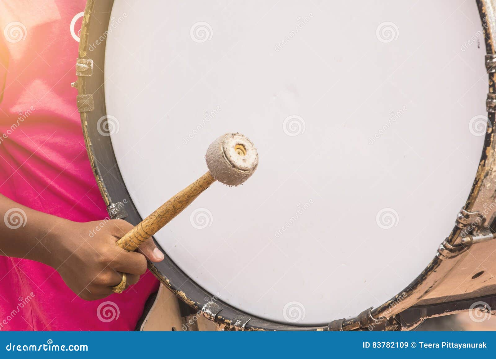 The Boy`s Hands Were Beating Drums in the Marching Band Works Stock