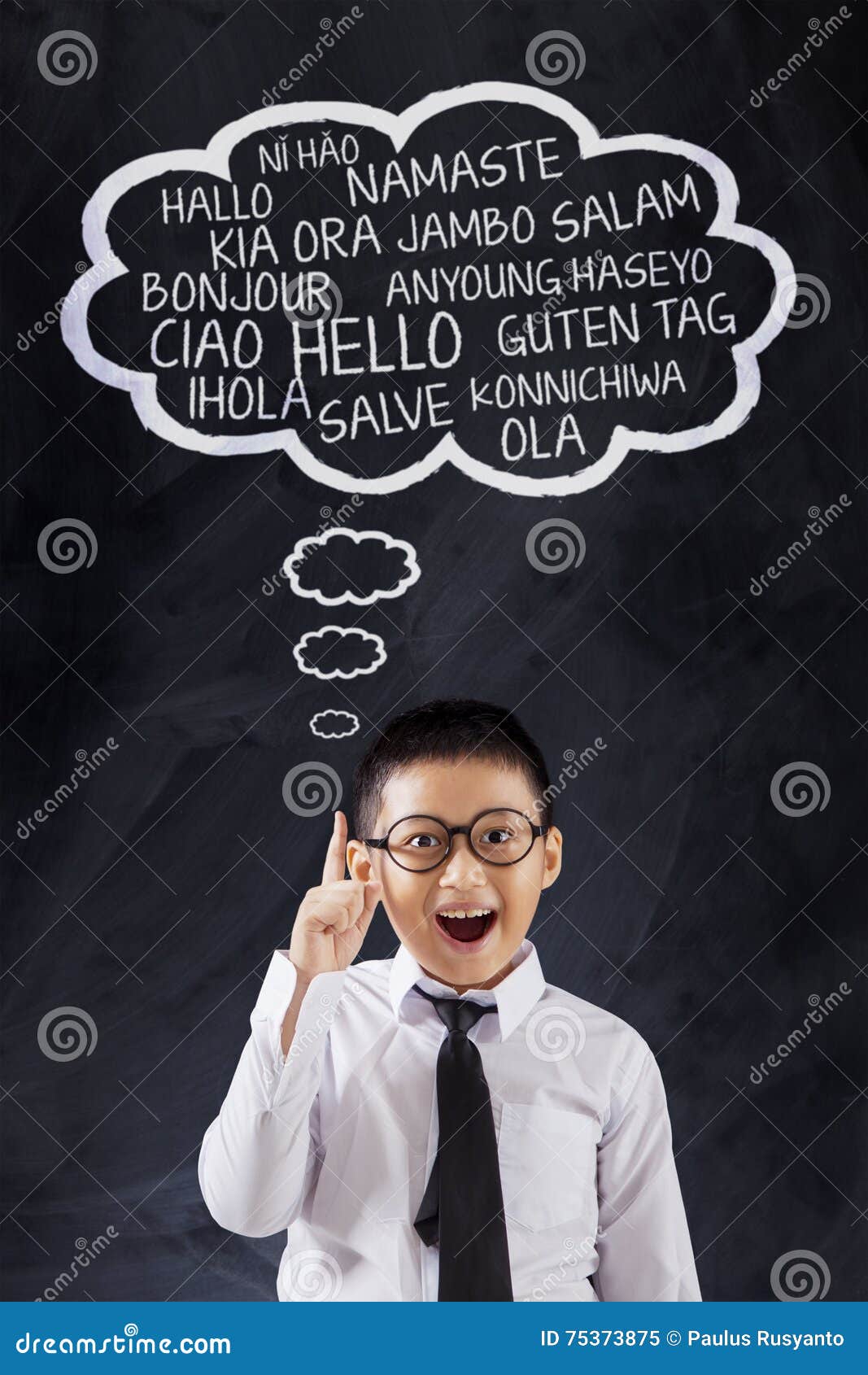 boy say hello many languages photo cute schoolboy learns language different shot class 75373875