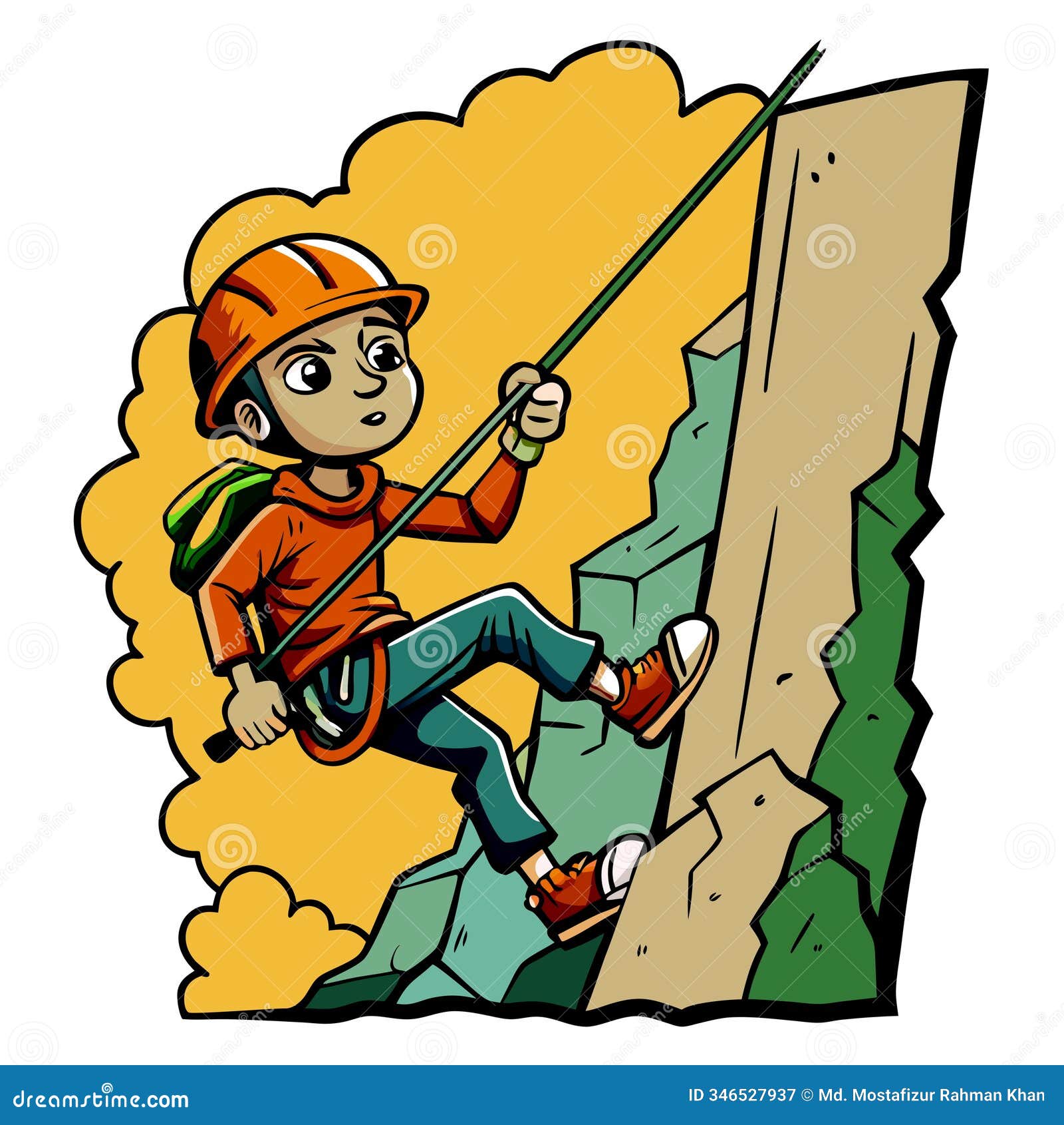 A Boy Scaling A Steep Rock