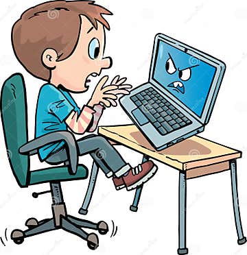 Boy Scared by a Raging Laptop Stock Illustration - Illustration of ...