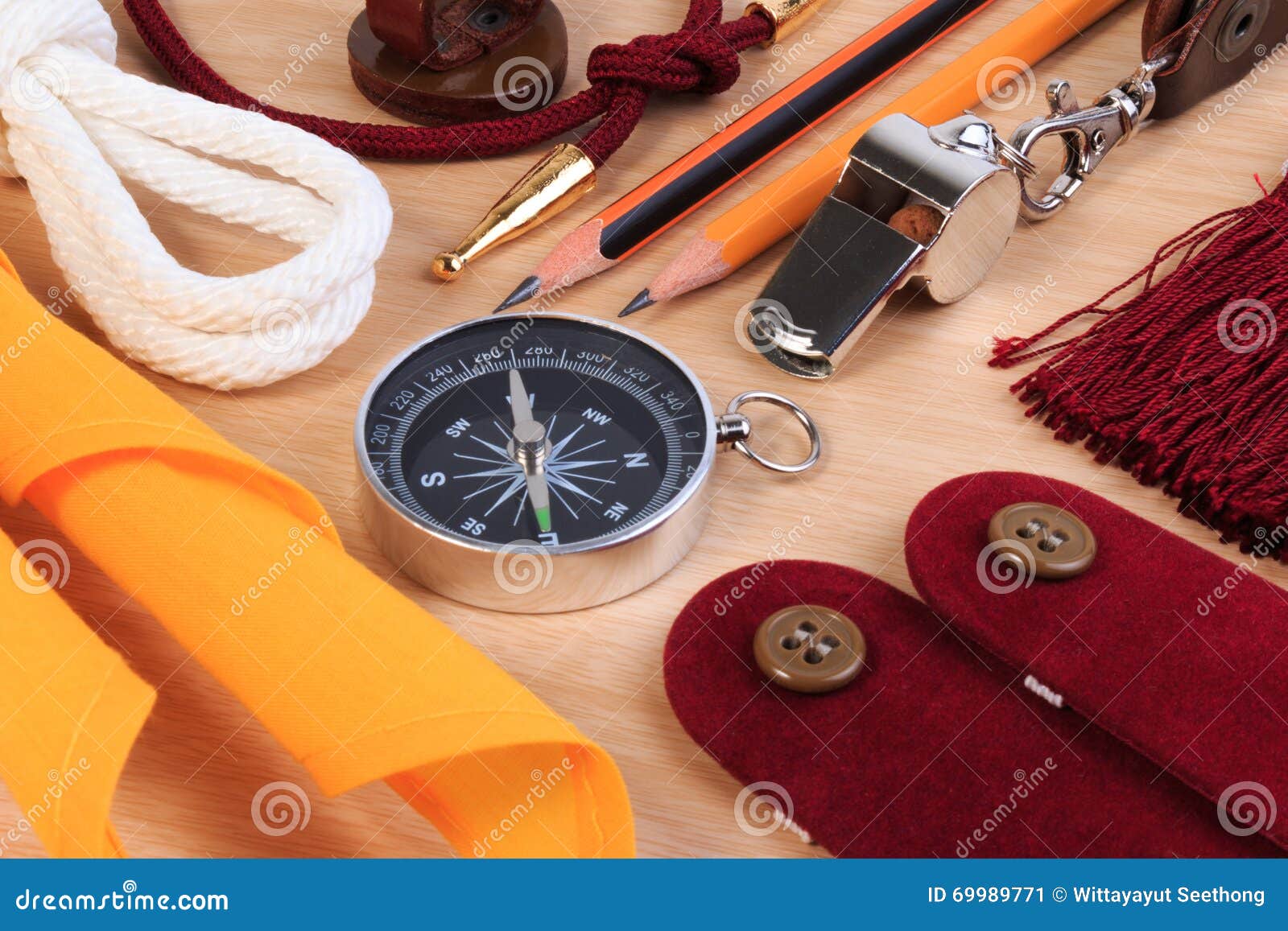 Boy Scout with Camping Tourist Object Set. Stock Image Image of