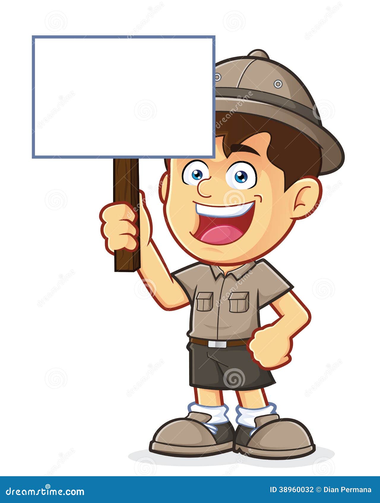 boy scout or explorer boy holding a blank sign