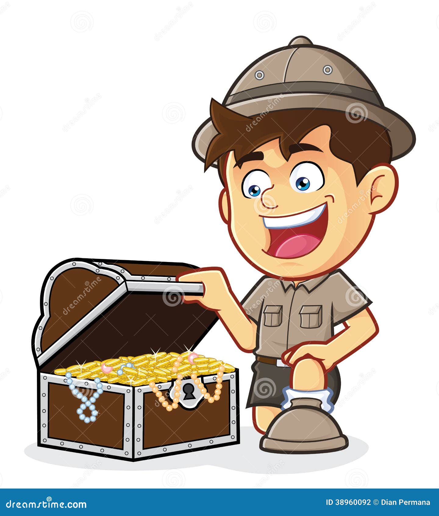 Boy Scout Or Explorer Boy With A Treasure Chest Stock Vector - Image