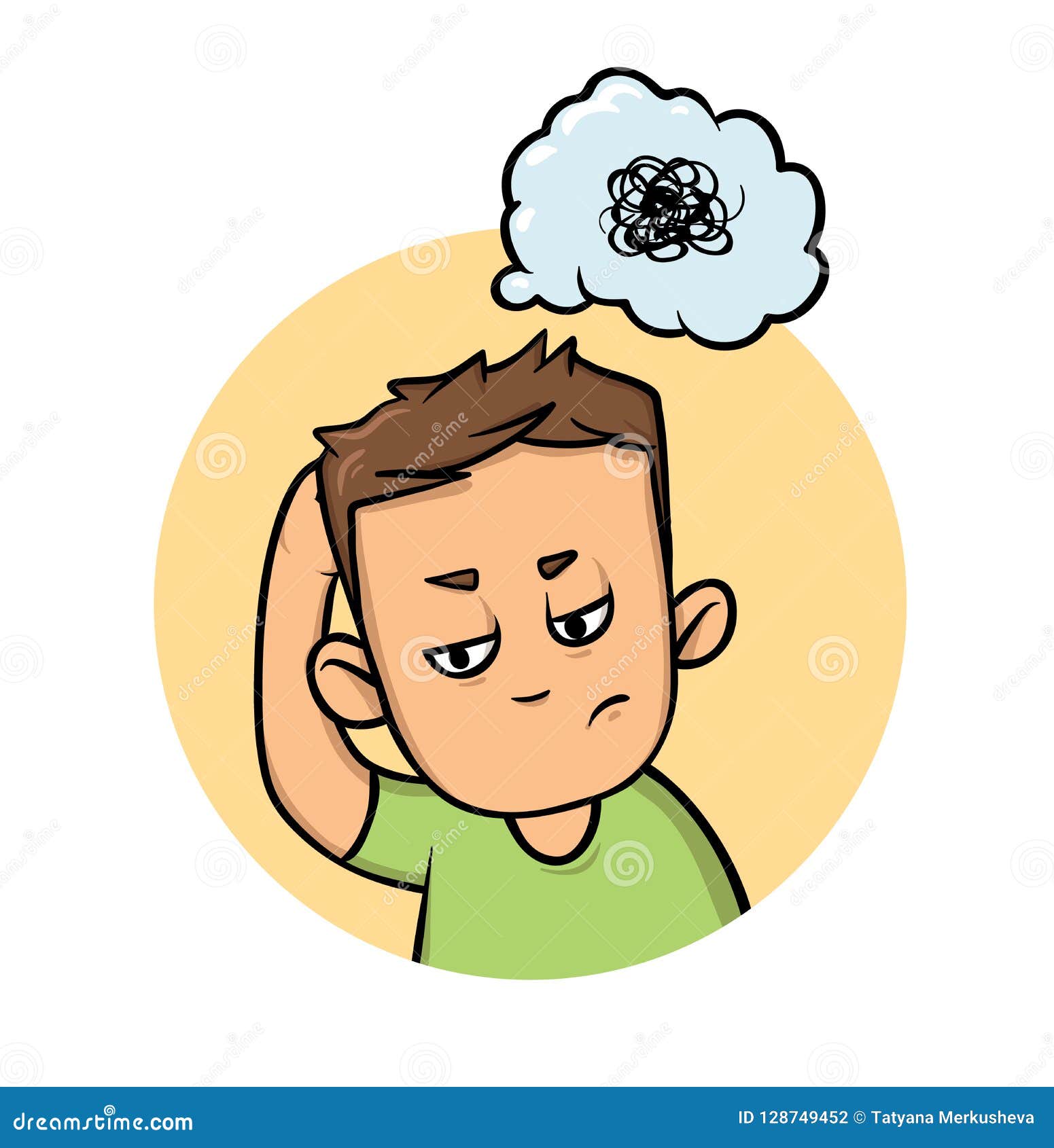 boy scratching his head trying to remember or thinking hard. confusion, memory loss. flat  icon. flat 