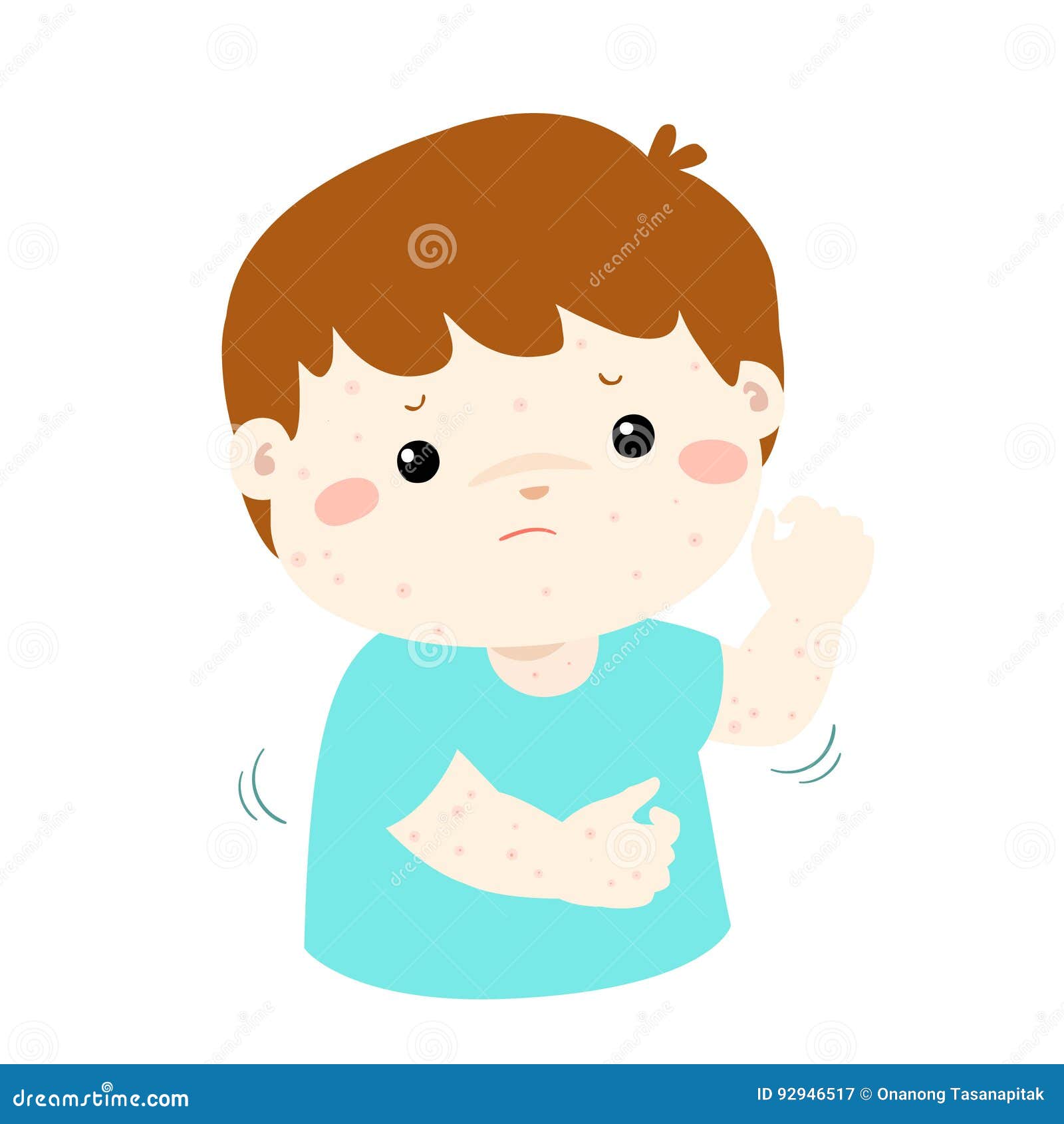 Boy Scratching Itching Rash on His Body . Stock Vector Illustration