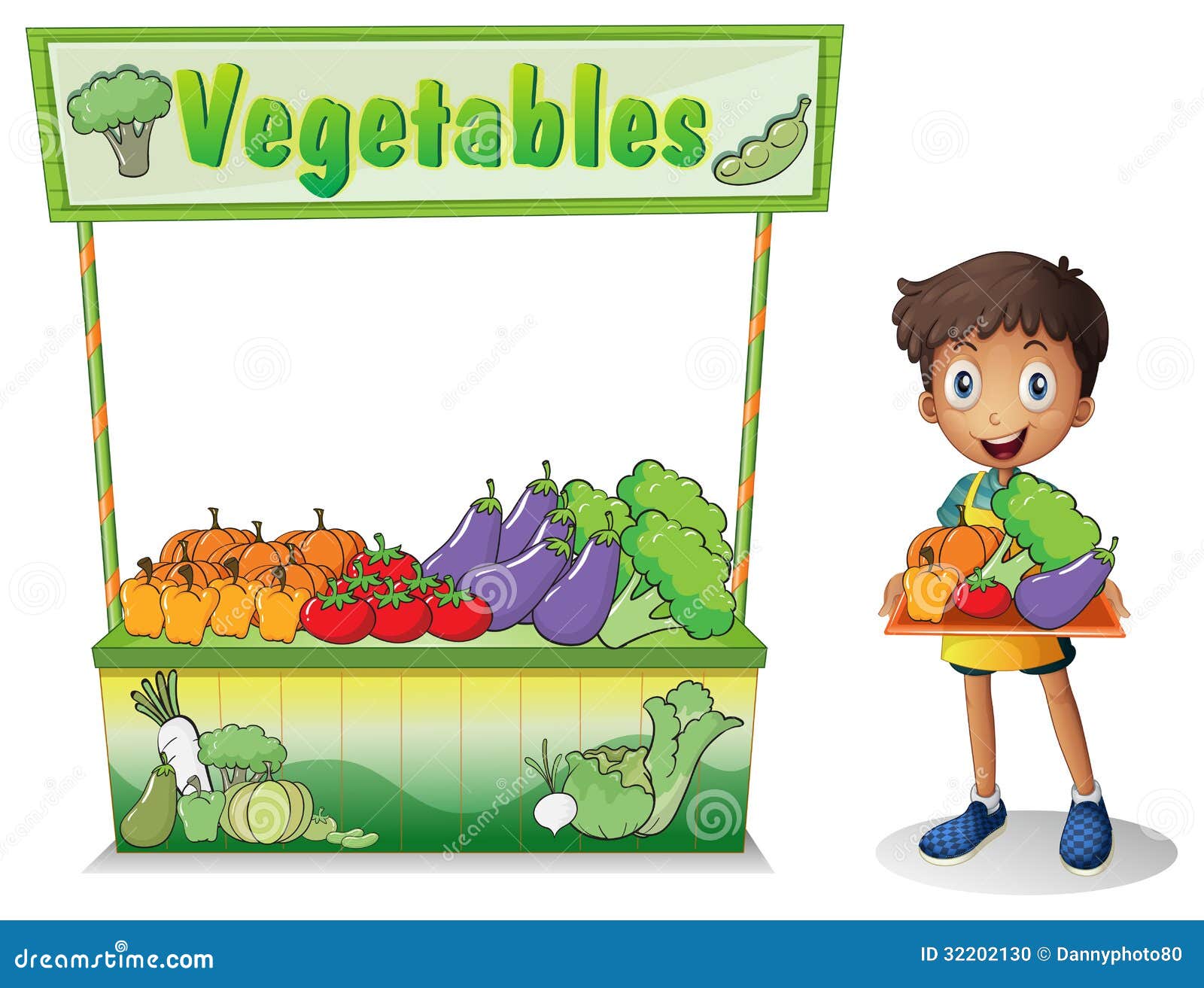 A boy selling vegetables stock vector. Illustration of vendor 32202130