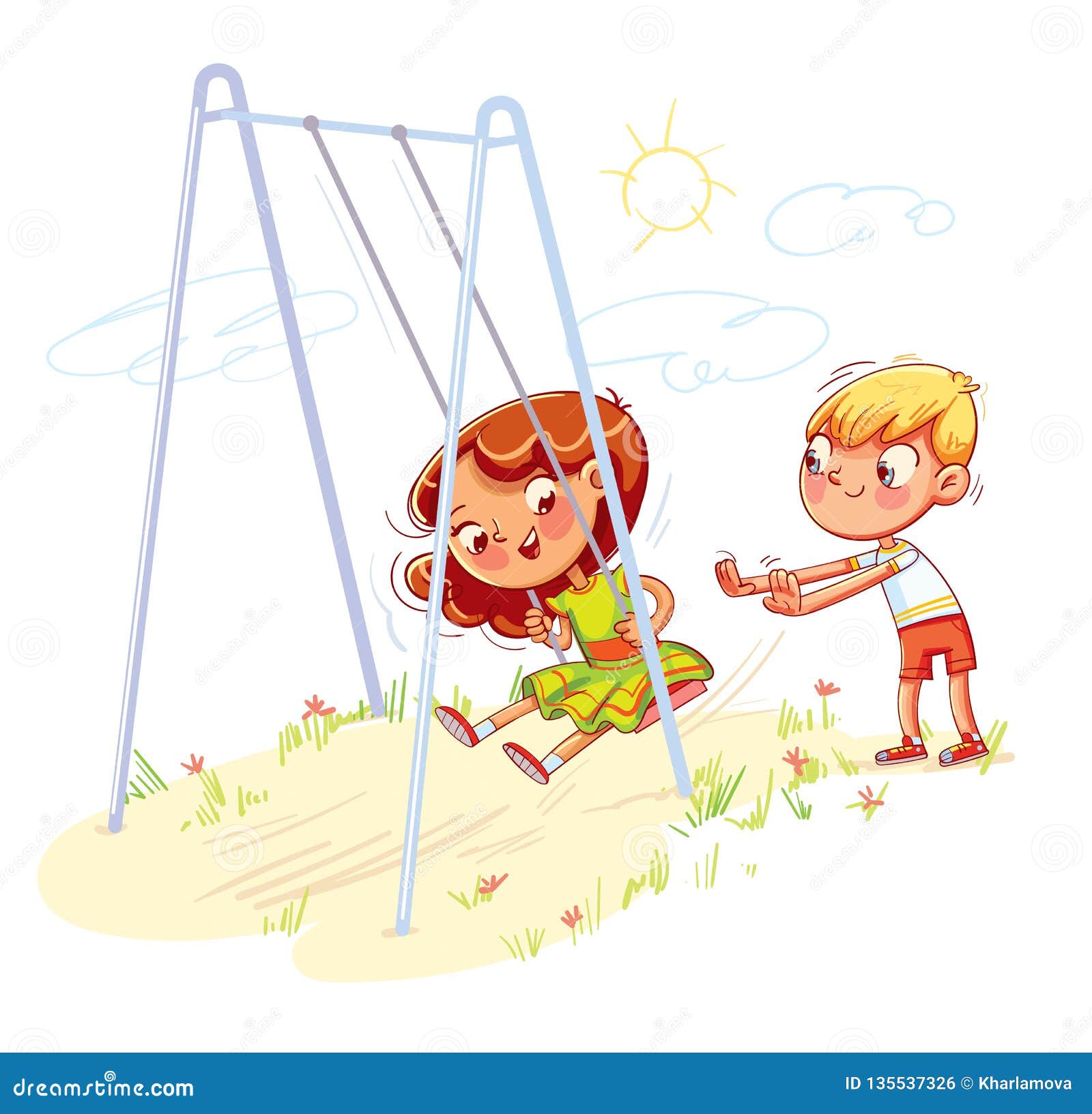 Swing Playground Line Art Cartoon Vector 127115625