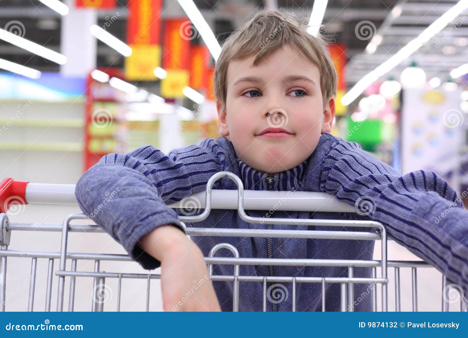 Boy in shop with cart stock photo. Image of consumer, active 9874132
